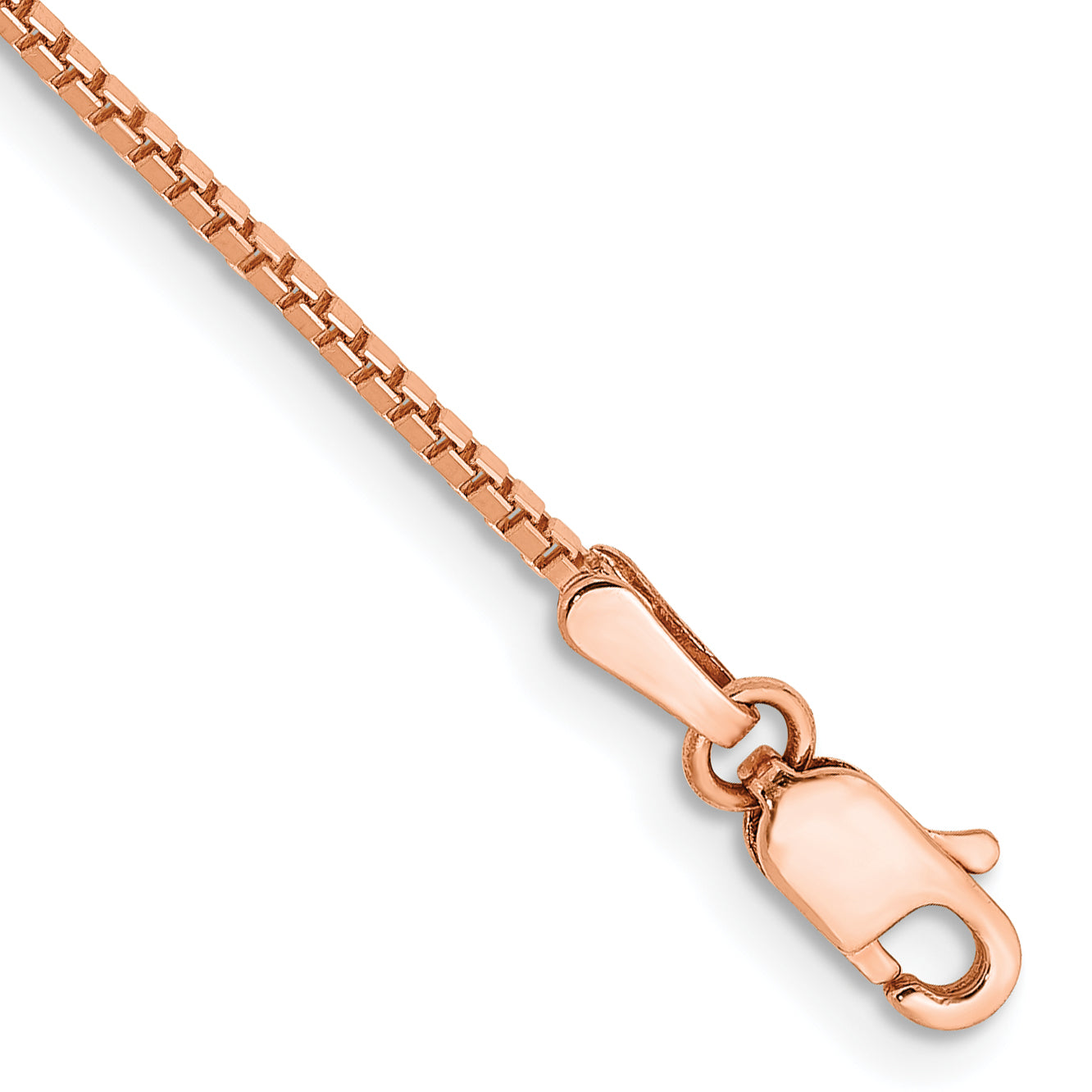 14K Rose Gold 7 inch 1.10mm Box Link with Lobster Clasp Bracelet