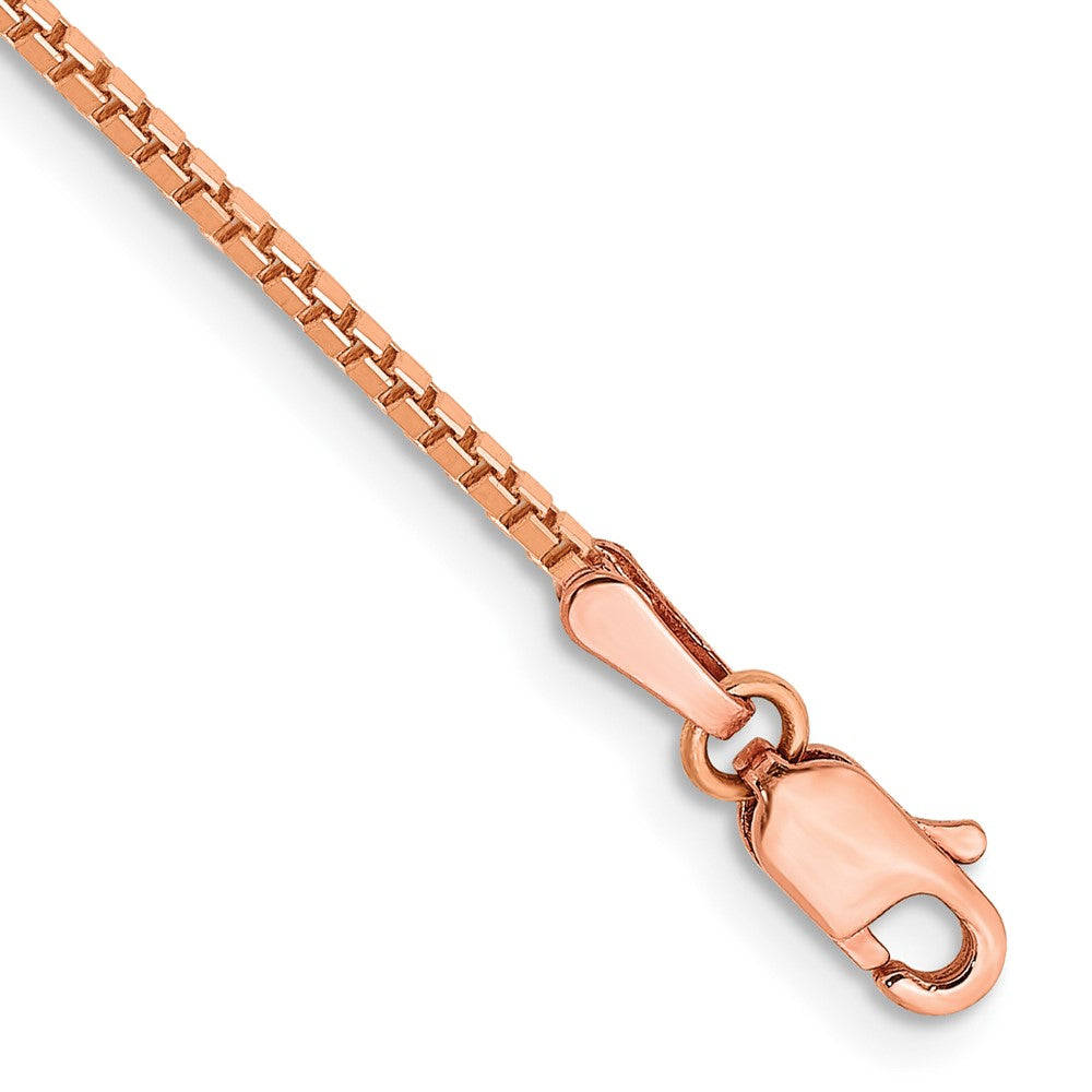 14K Rose Gold 8 inch 1.3mm Box Link with Lobster Clasp Bracelet