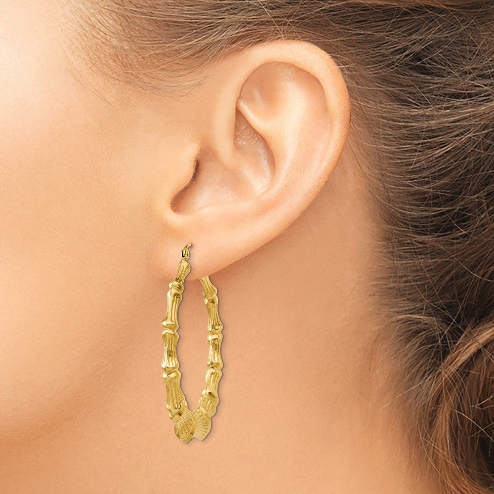 14k Polished Bamboo Hoop Earrings