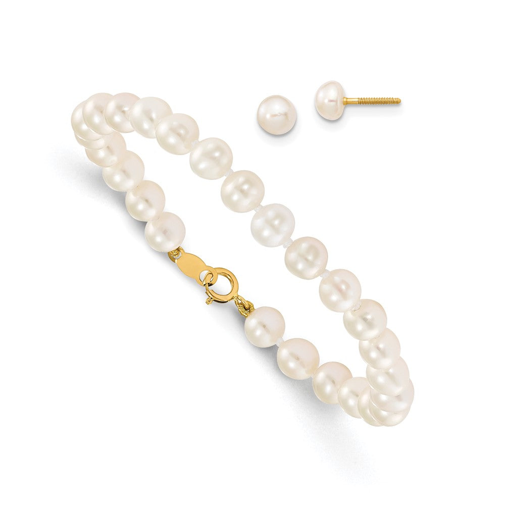 14K Madi K 4-5mm White Freshwater Cultured Pearl Bracelet & Earring Set