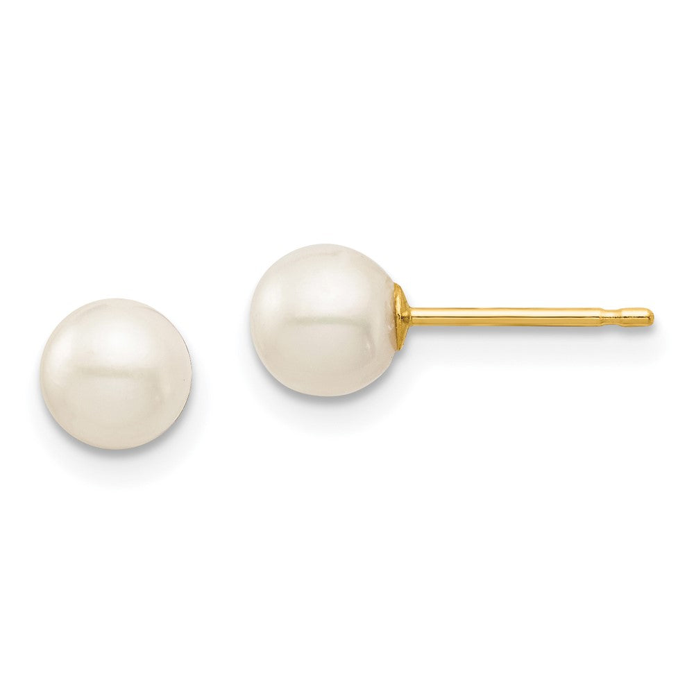 14K Madi K 5-6mm White Round Freshwater Cultured Pearl Stud Post Earrings