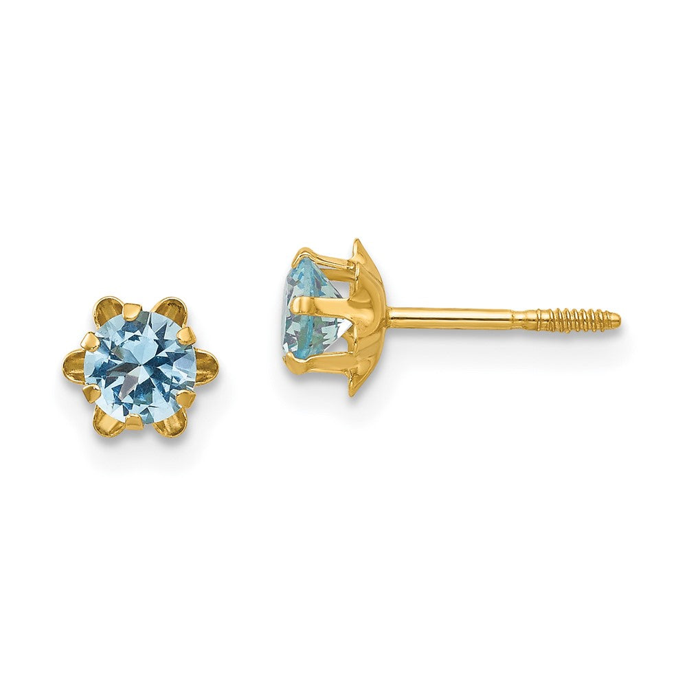 14k Madi K 4mm CZ Birthstone (Mar) Screwback Earrings