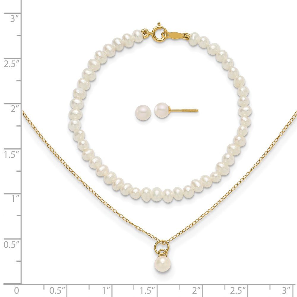 14k Madi K White FWC Pearl 15 Necklace, Earrings & 5.5 Bracelet 3pc Set