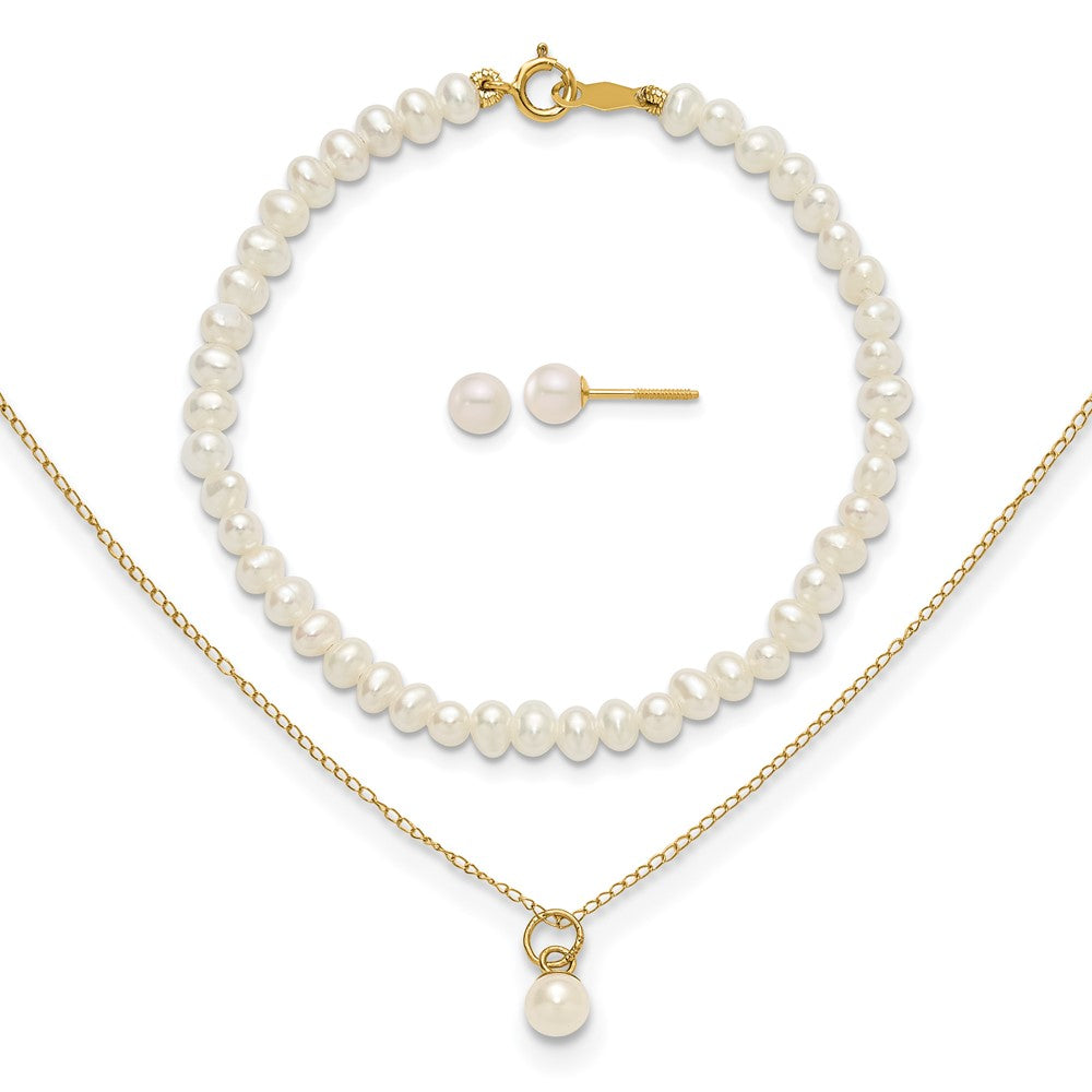 14k Madi K White FWC Pearl 15 Necklace, Earrings & 5.5 Bracelet 3pc Set