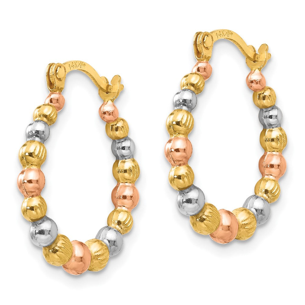 14K w/Rose and White Rhodium Madi K Beaded Hoop Earrings