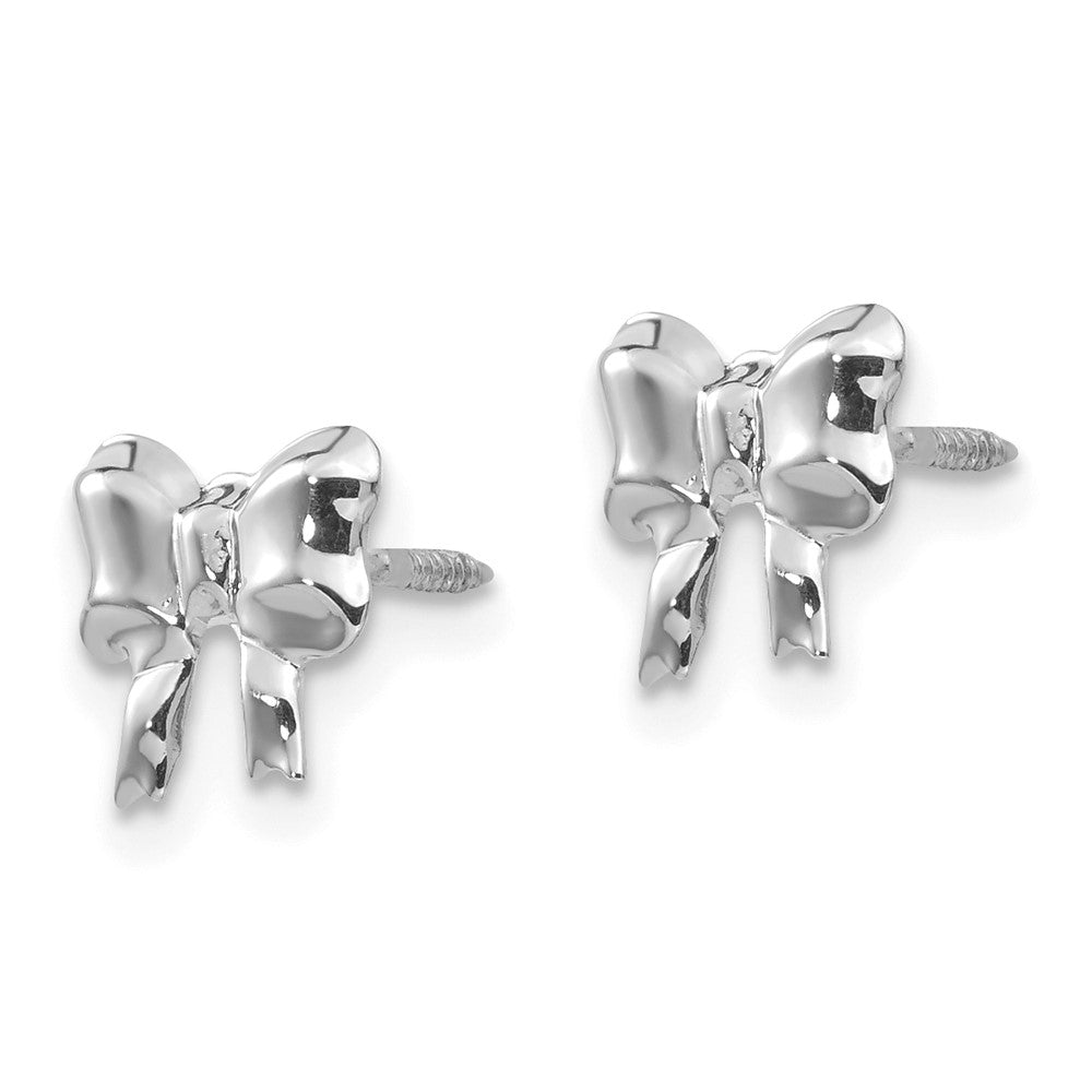 14k White Gold Madi K Rhodium-plated Bow Screwback Post Earrings