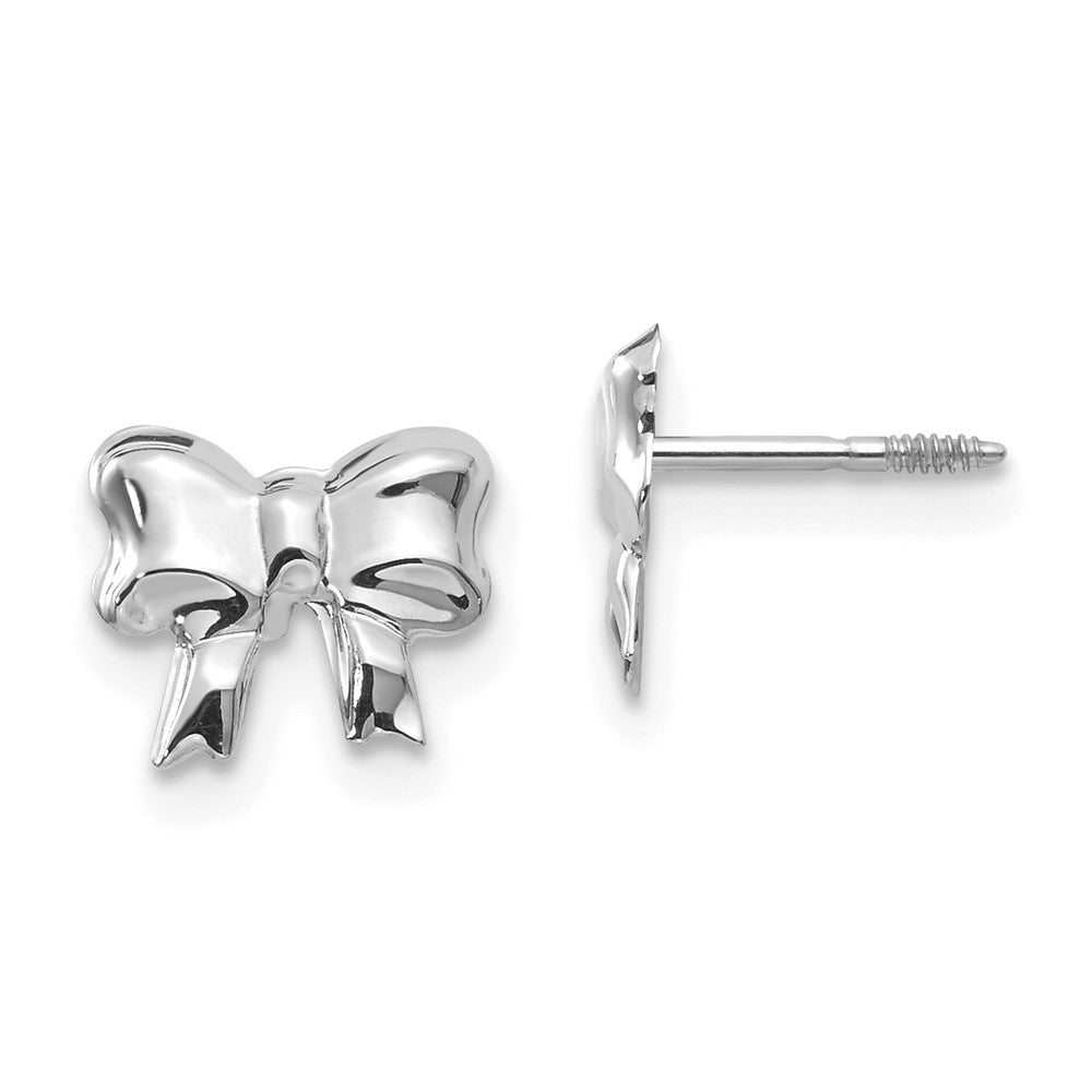 14k White Gold Madi K Rhodium-plated Bow Screwback Post Earrings