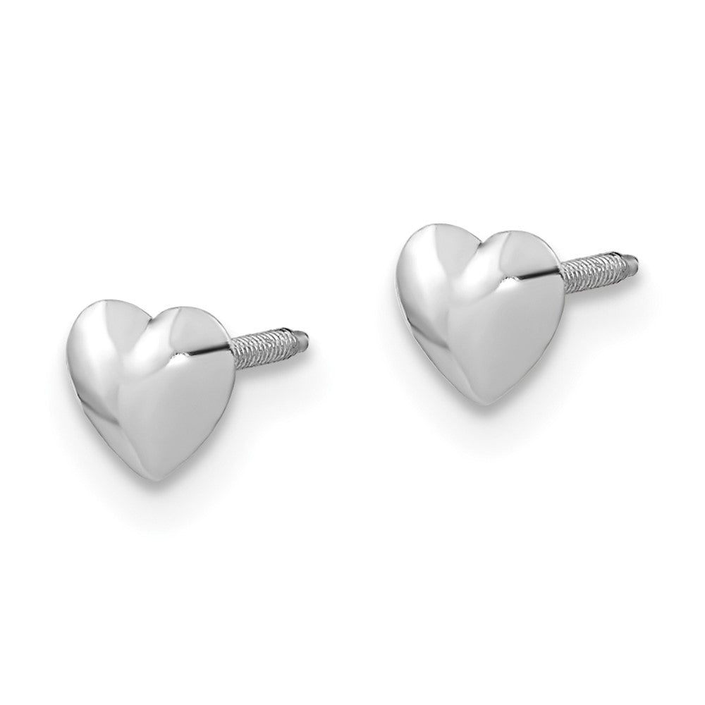 14k White Gold Madi K Rhodium-plated Heart Screwback Post Earrings