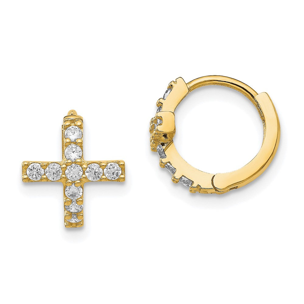 14K Madi K Polished CZ Cross Hinged Hoop Earrings