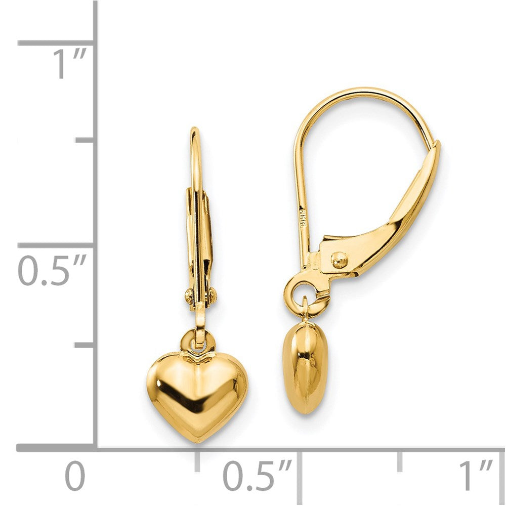 14k Madi K Puffed Polished Heart Drop Leverback Earrings