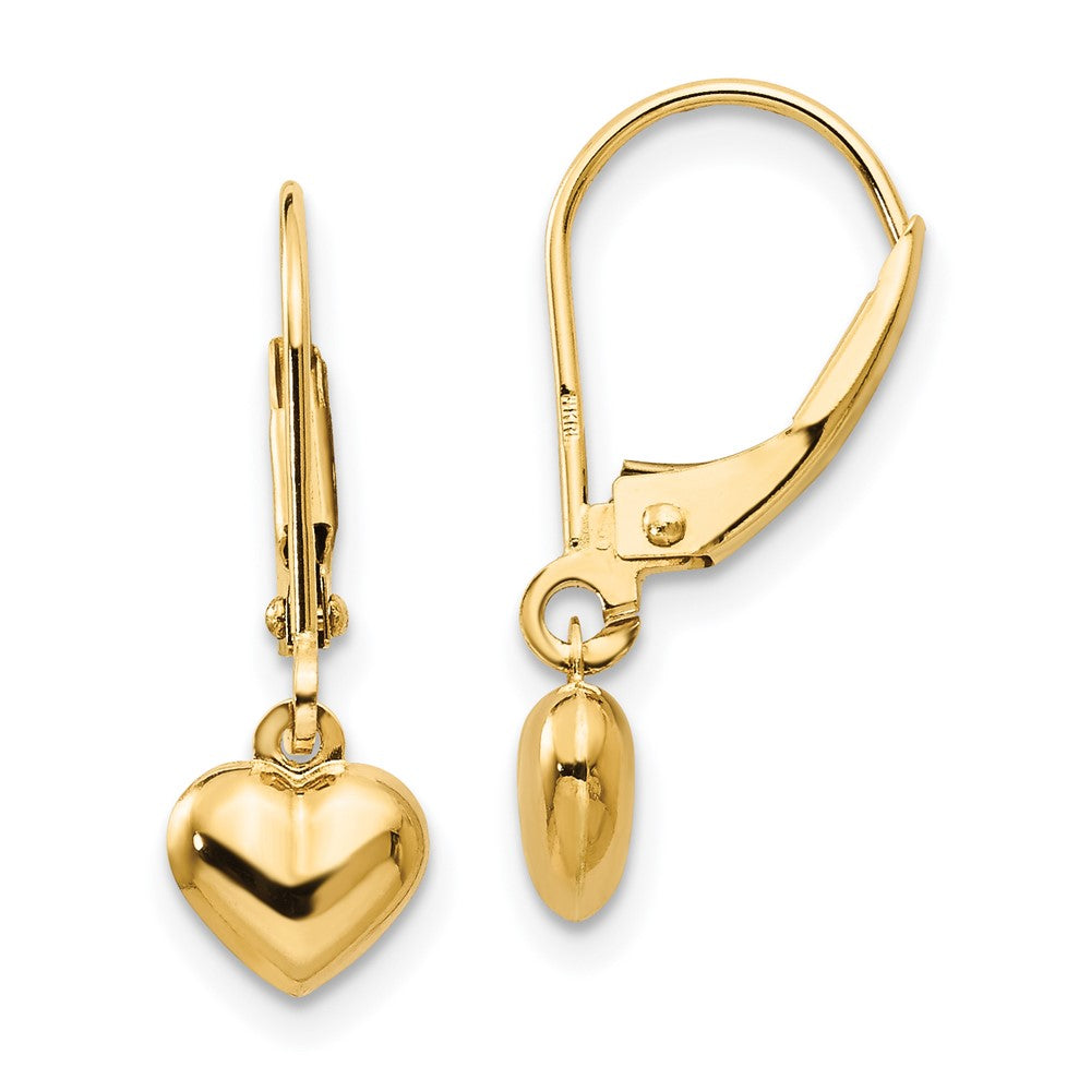 14k Madi K Puffed Polished Heart Drop Leverback Earrings