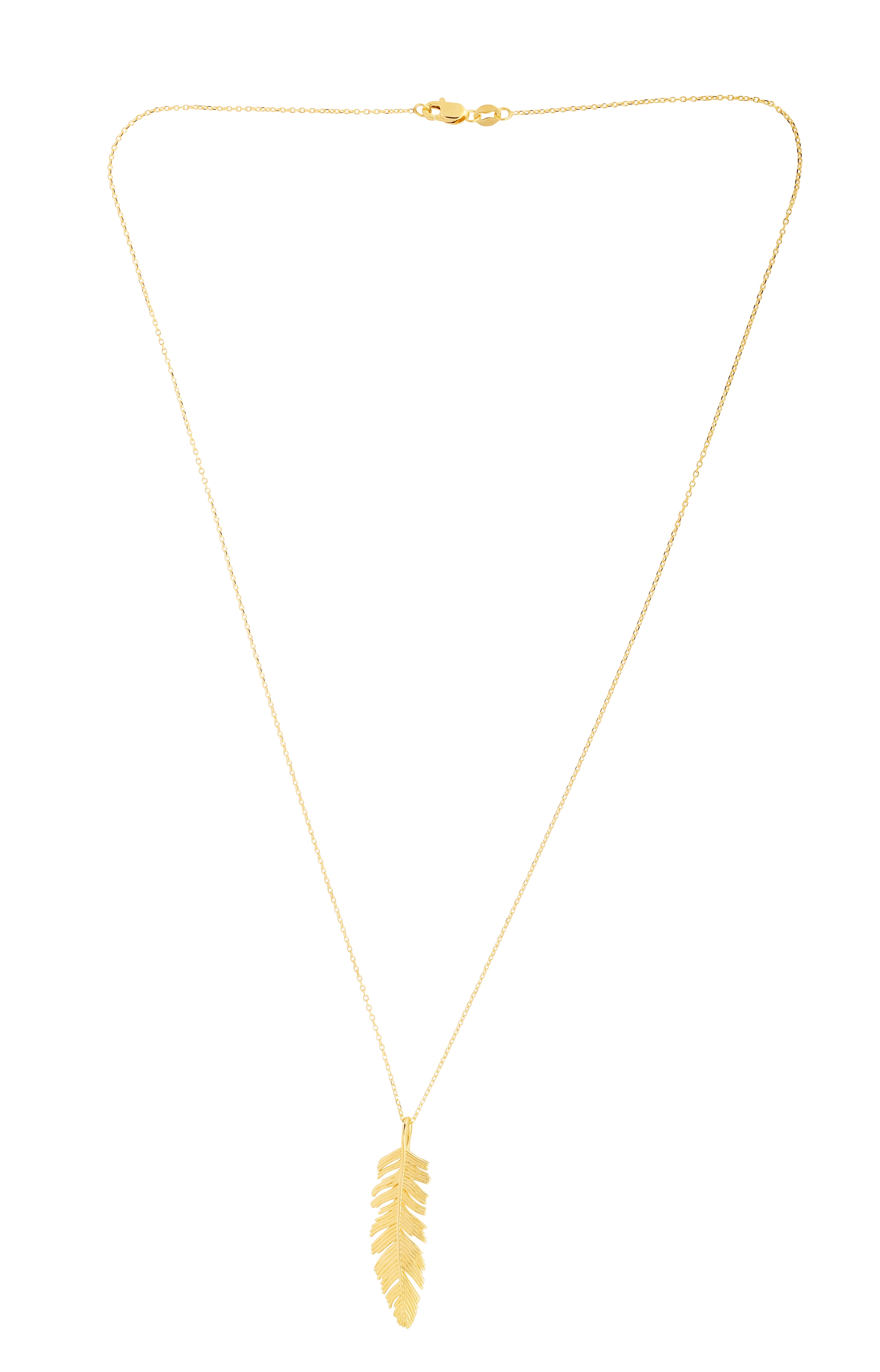 14K Yellow Gold 18" Feather Necklace