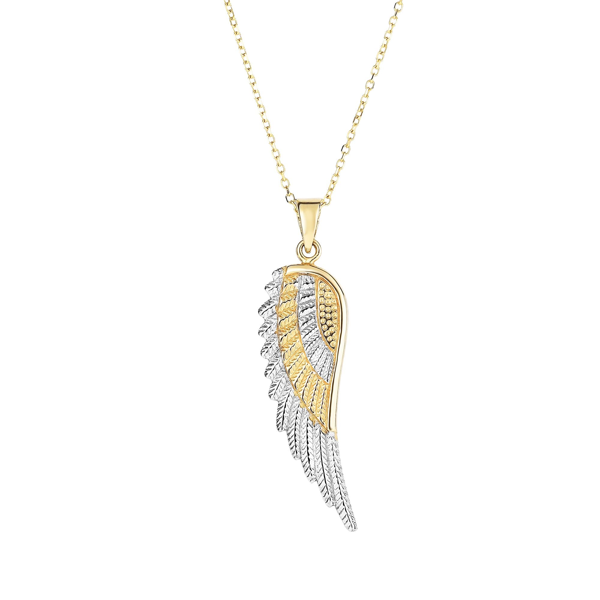 14K Yellow & White Gold 18" Angel Wing Necklace