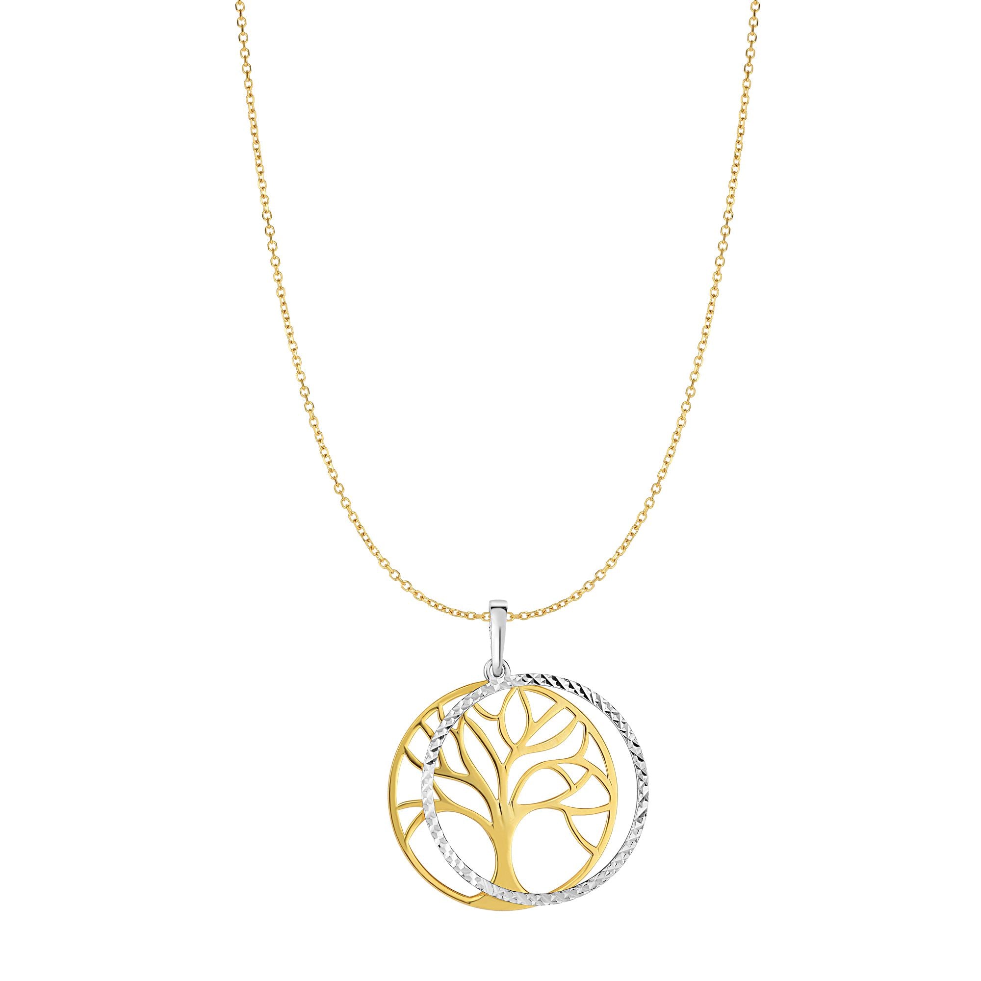 14K Yellow & White Gold 18" Double Disc Tree of Life Necklace