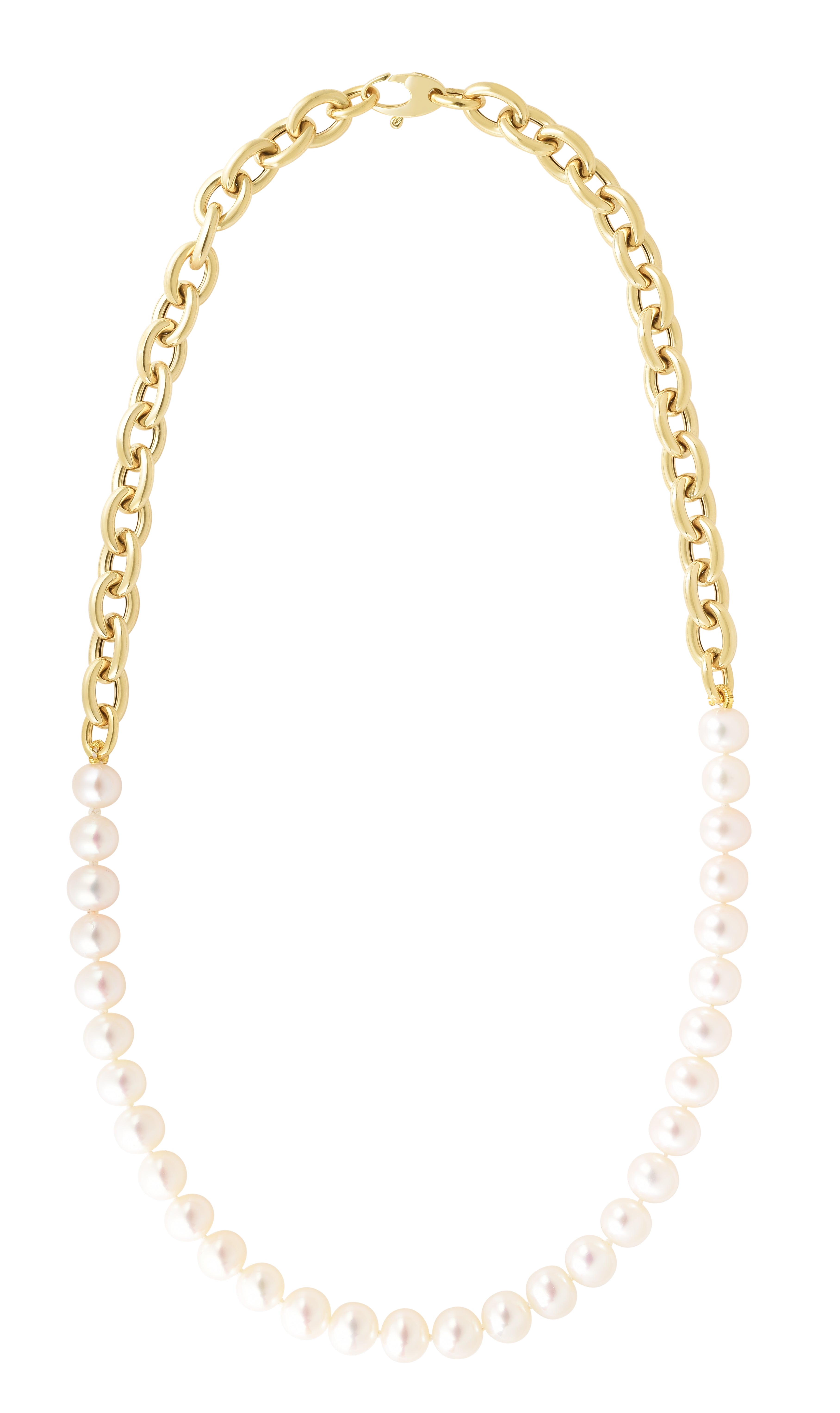 14K Yellow Gold 6.5mm Pearl & 9.6mm Rolo Link 16" Necklace