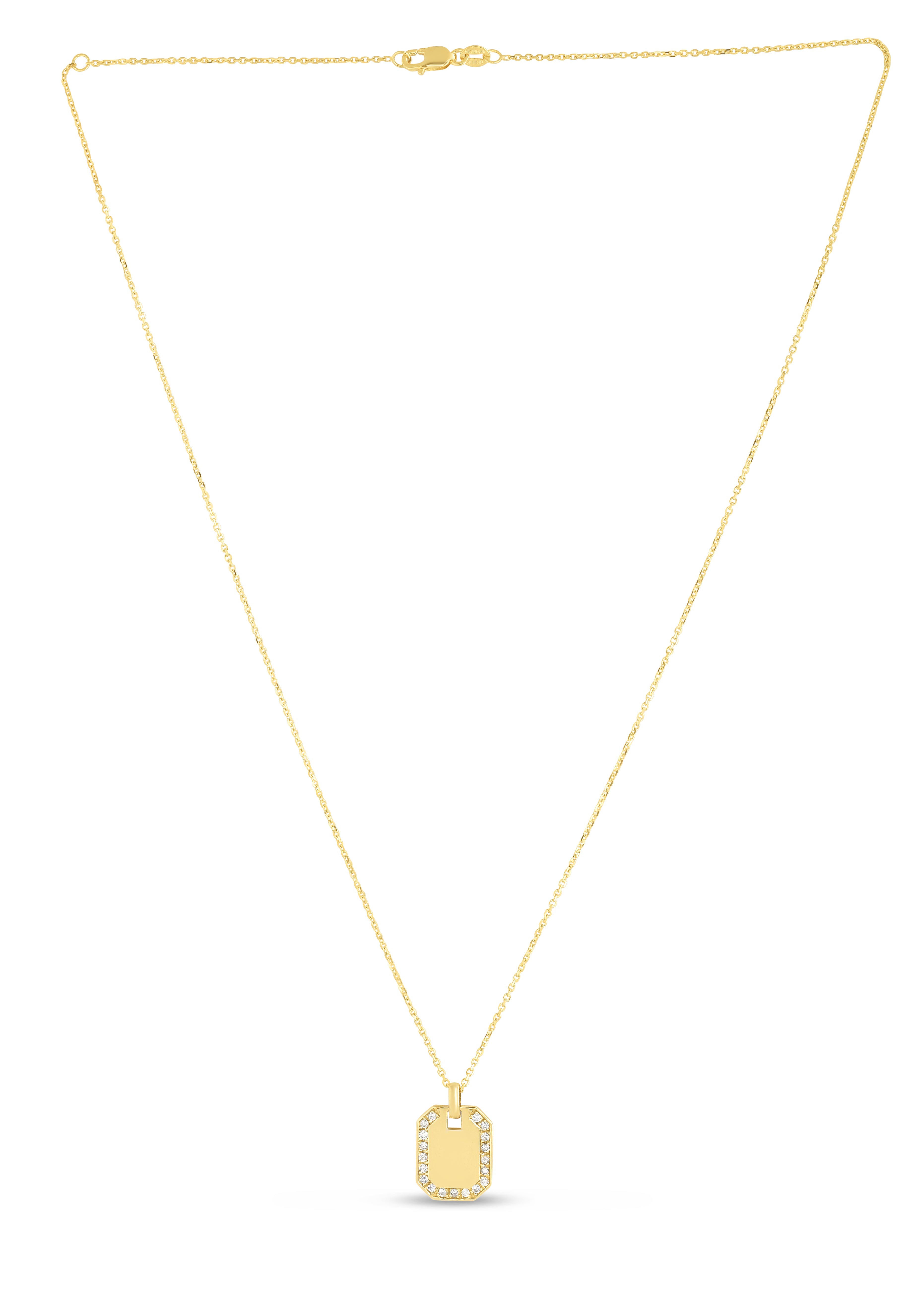 14K Yellow Gold .19ct Diamond Octagon Tag 18" Necklace with Lobster Clasp