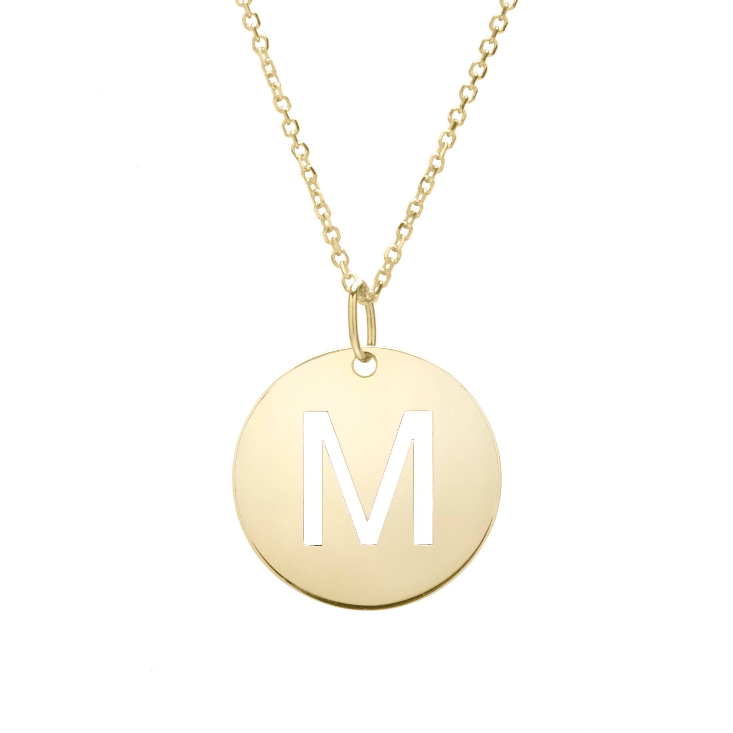 14K Yellow Gold Yours Truly Disc Pendant Initial M 18" Necklace