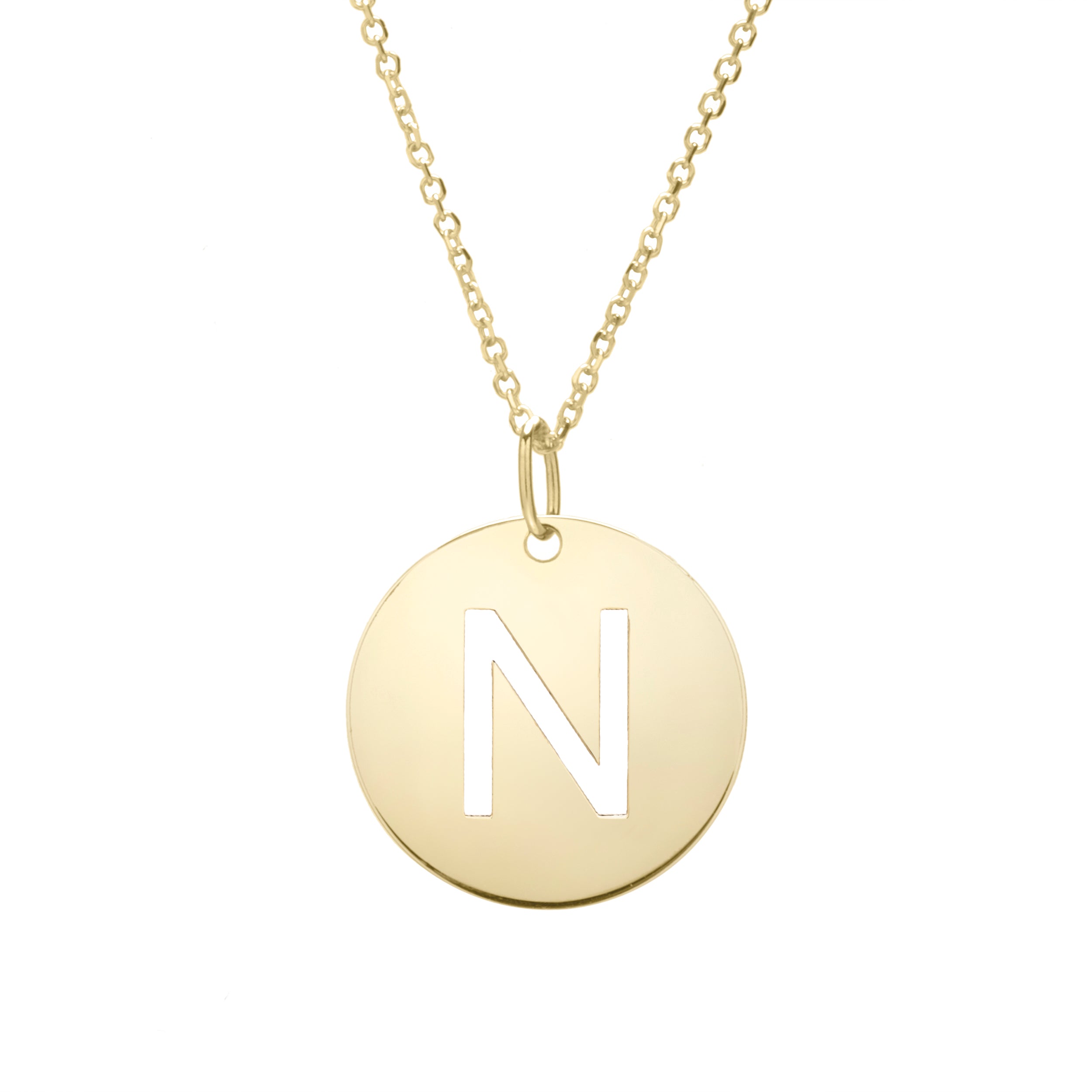 14K Yellow Gold Yours Truly Disc Pendant Initial N 18" Necklace