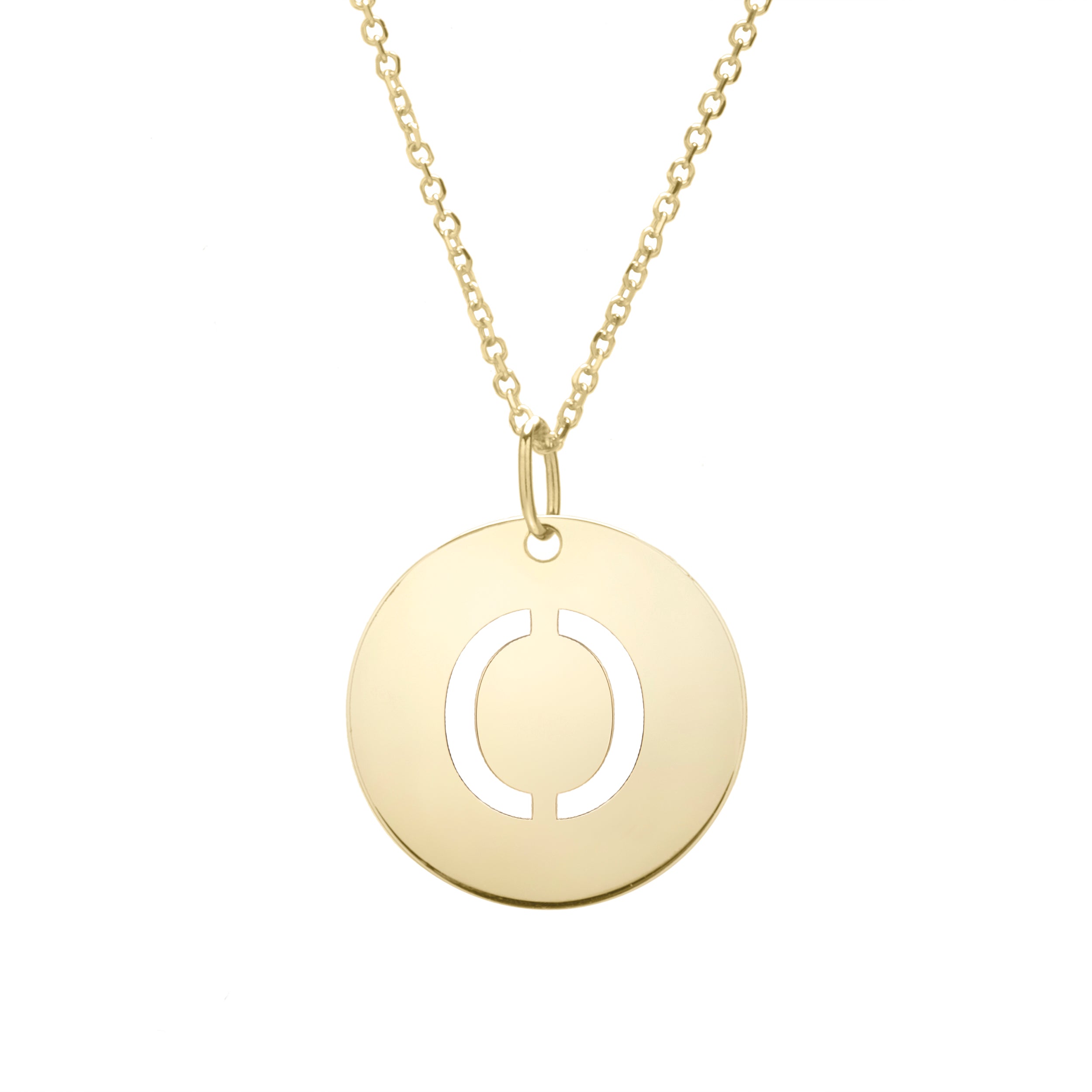 14K Yellow Gold Yours Truly Disc Pendant Initial O 18" Necklace