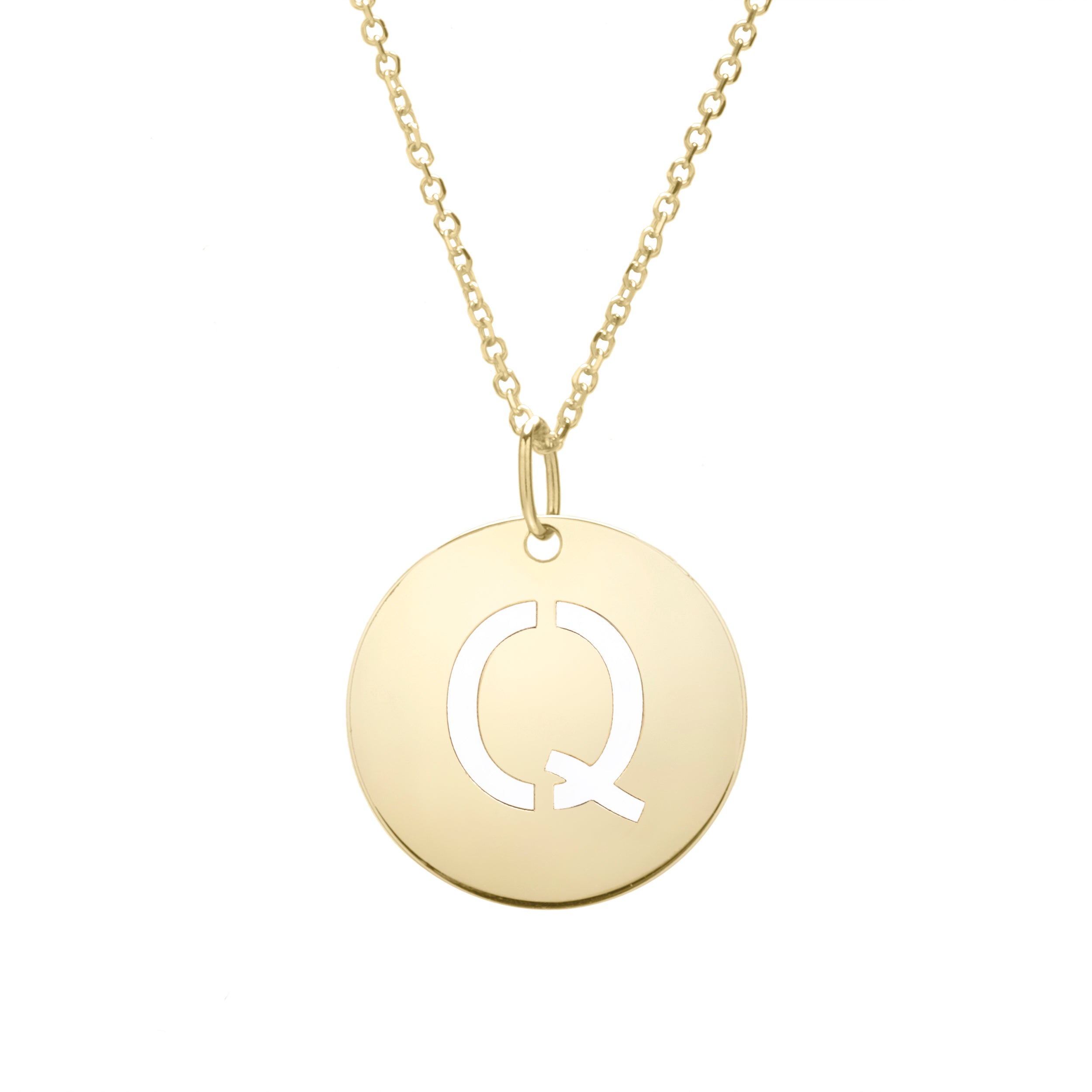 14K Yellow Gold Yours Truly Disc Pendant Initial Q 18" Necklace