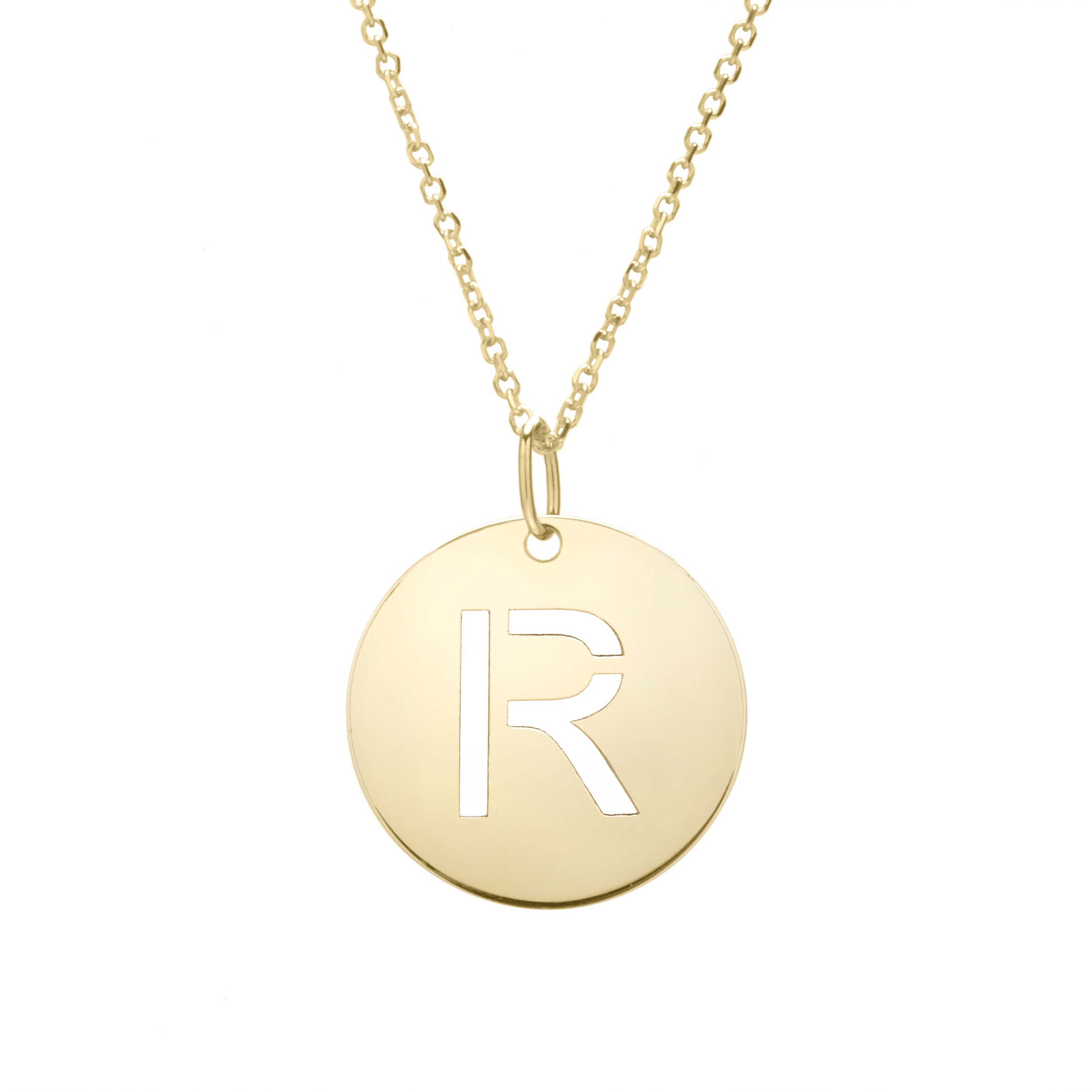 14K Yellow Gold Yours Truly Disc Pendant Initial R 18" Necklace