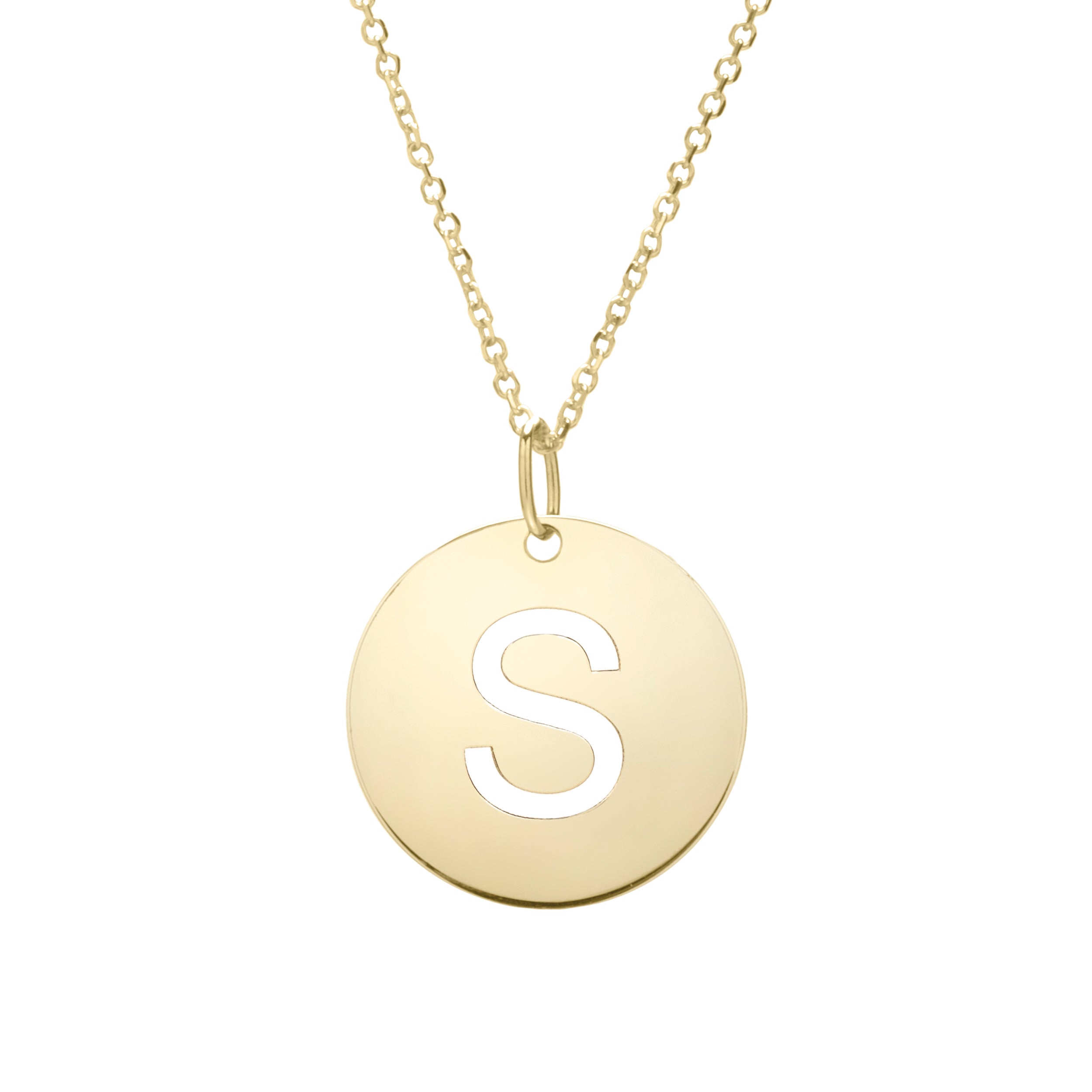 14K Yellow Gold Yours Truly Disc Pendant Initial S 18" Necklace