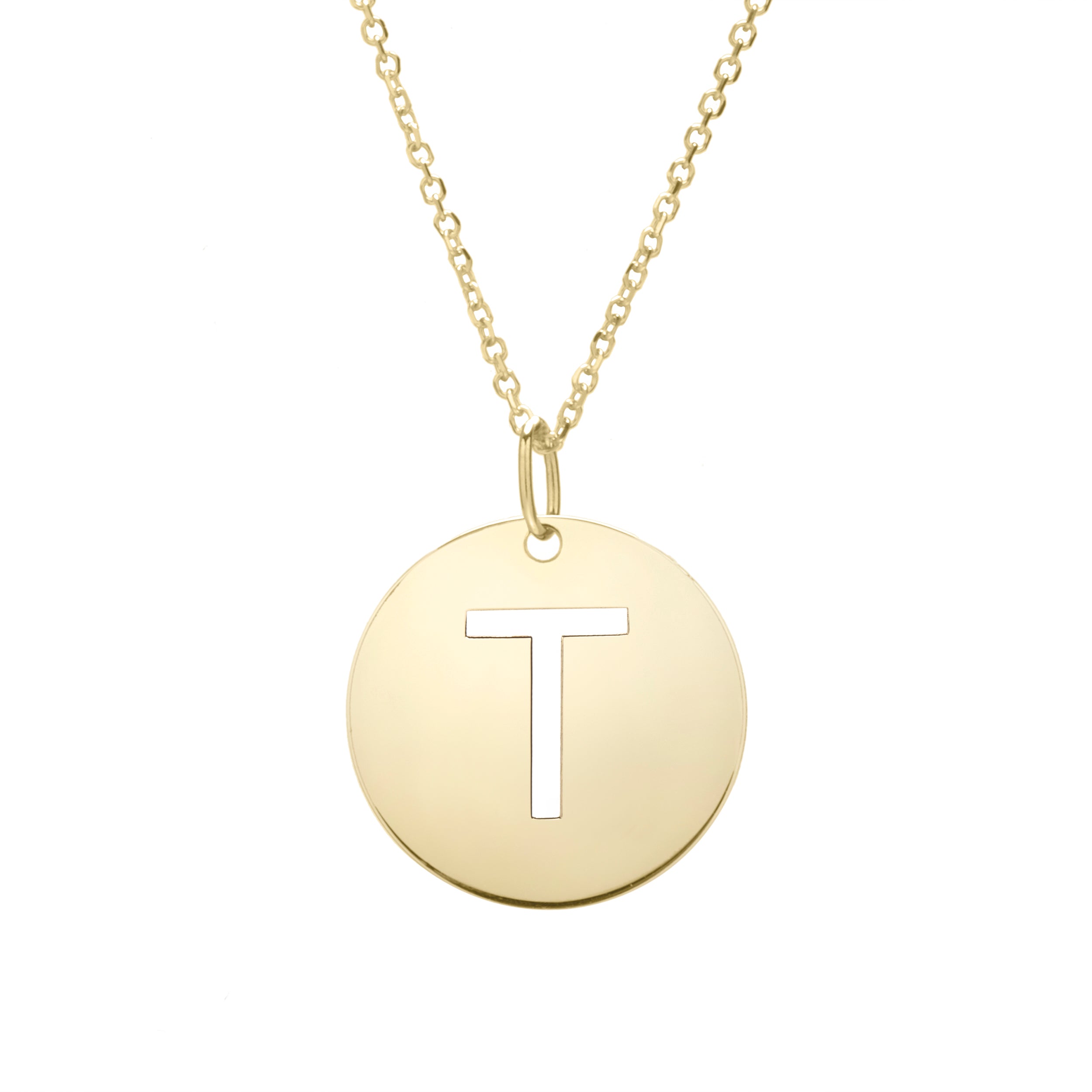 14K Yellow Gold Yours Truly Disc Pendant Initial T 18" Necklace