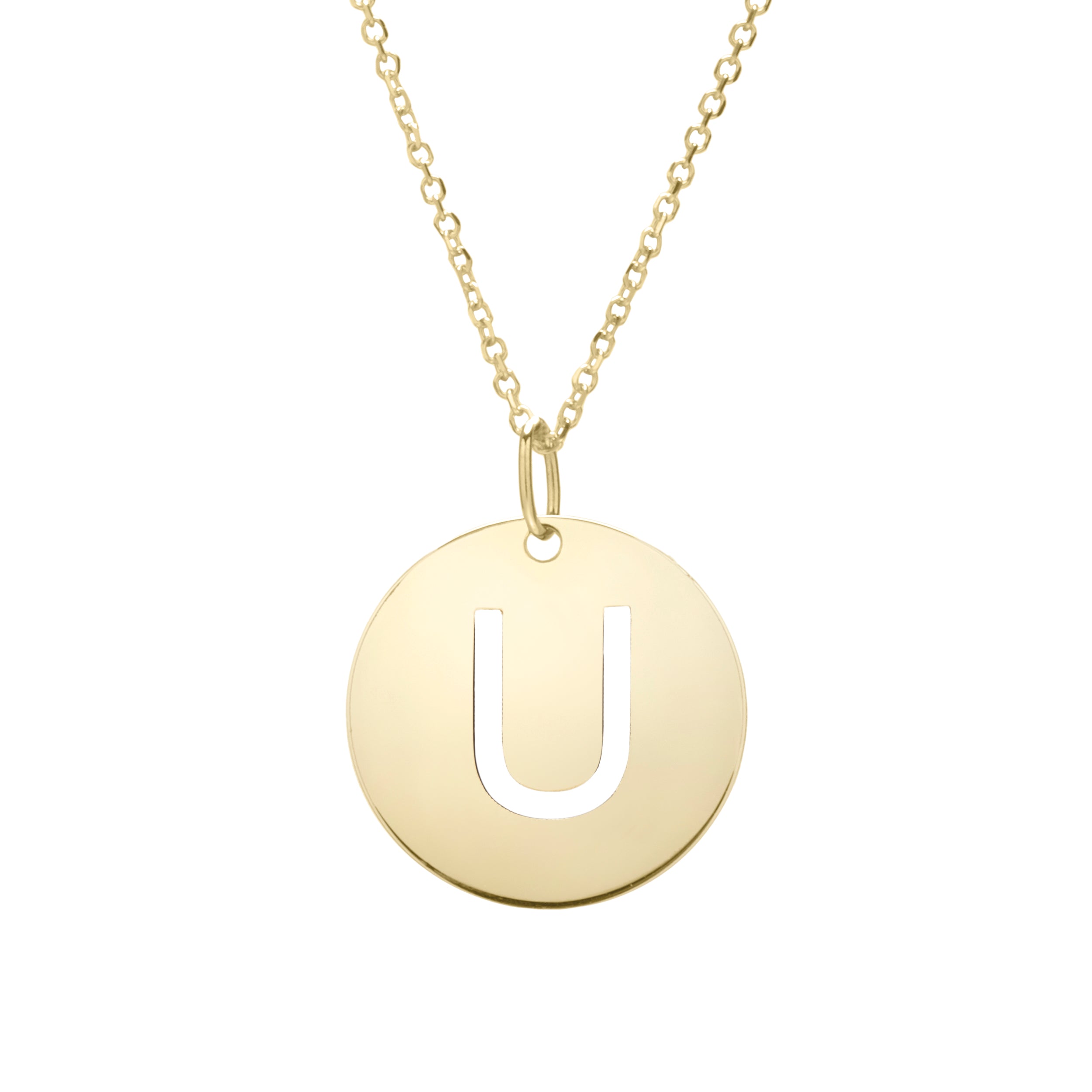 14K Yellow Gold Yours Truly Disc Pendant Initial U 18" Necklace