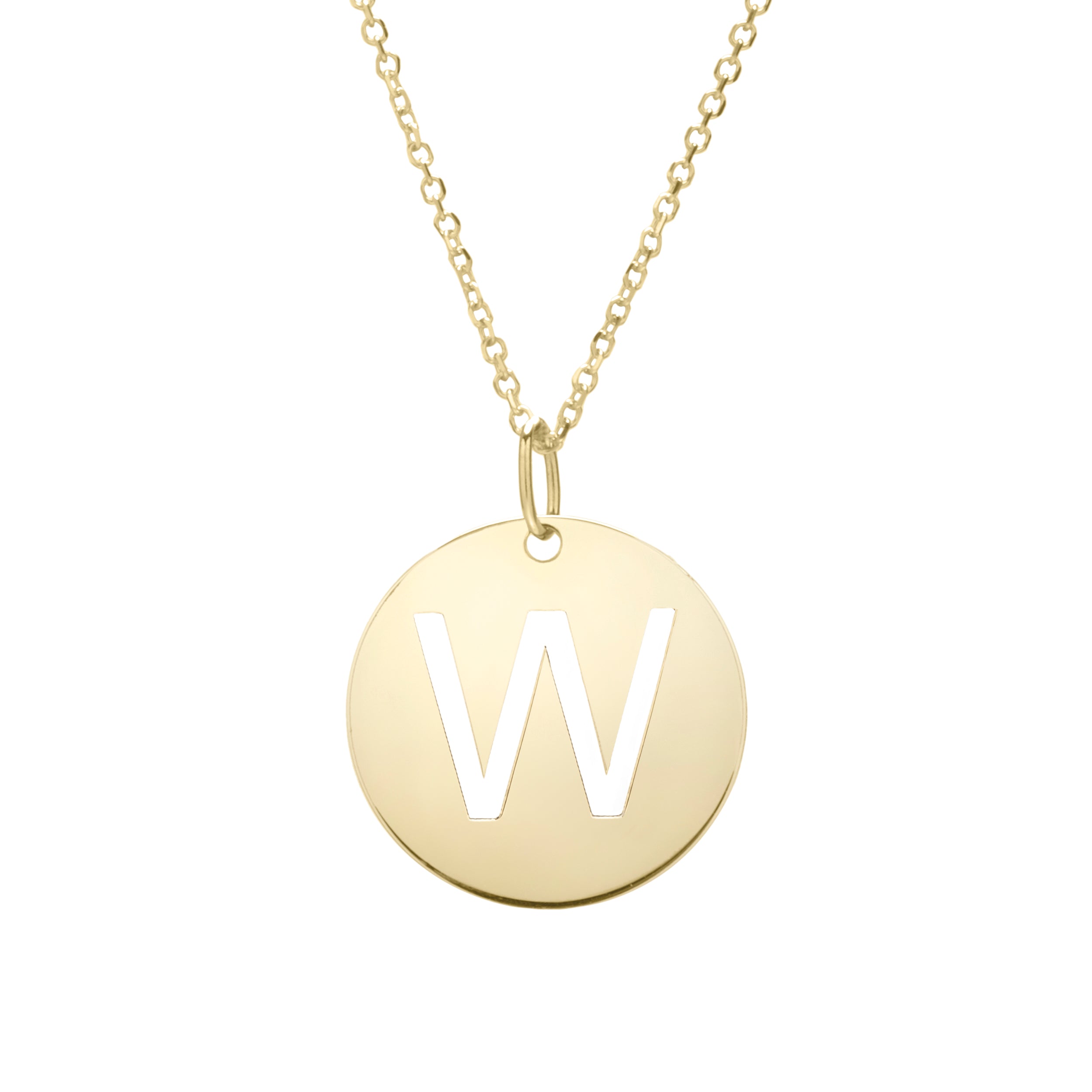 14K Yellow Gold Yours Truly Disc Pendant Initial W 18" Necklace