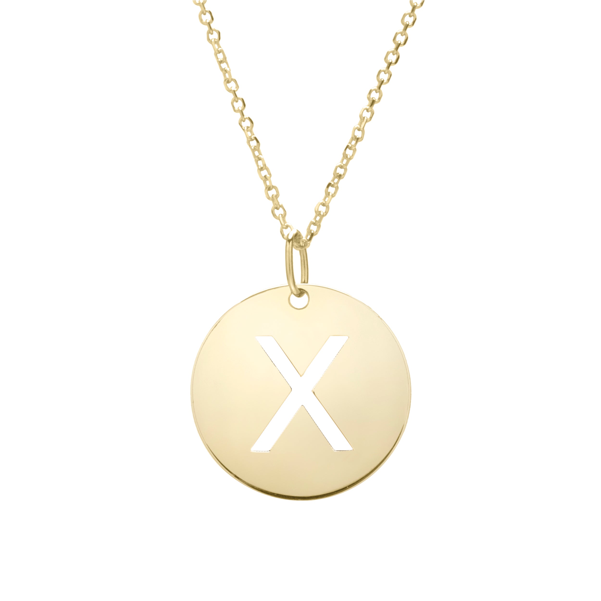 14K Yellow Gold Yours Truly Disc Pendant Initial X 18" Necklace