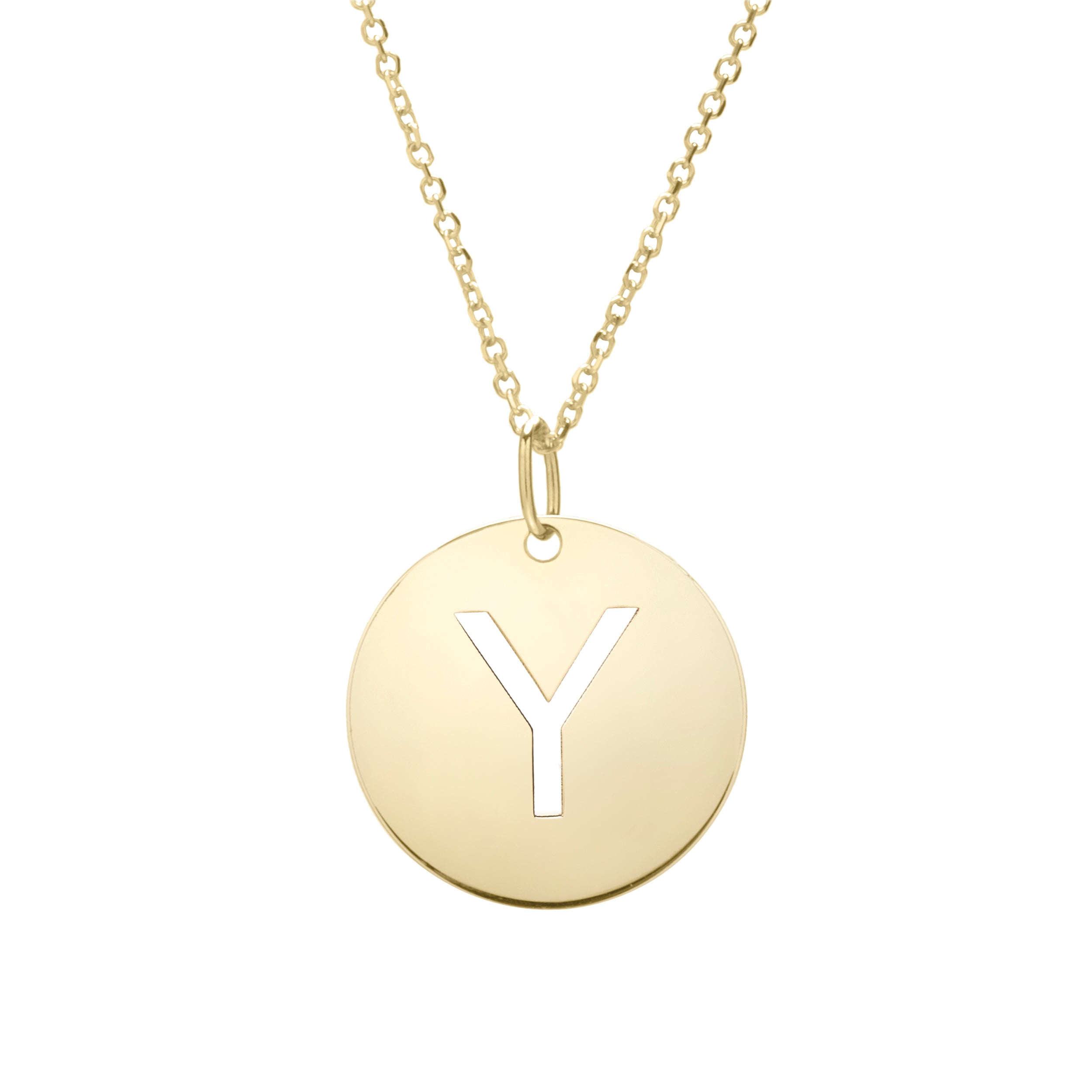 14K Yellow Gold Yours Truly Disc Pendant Initial Y 18" Necklace