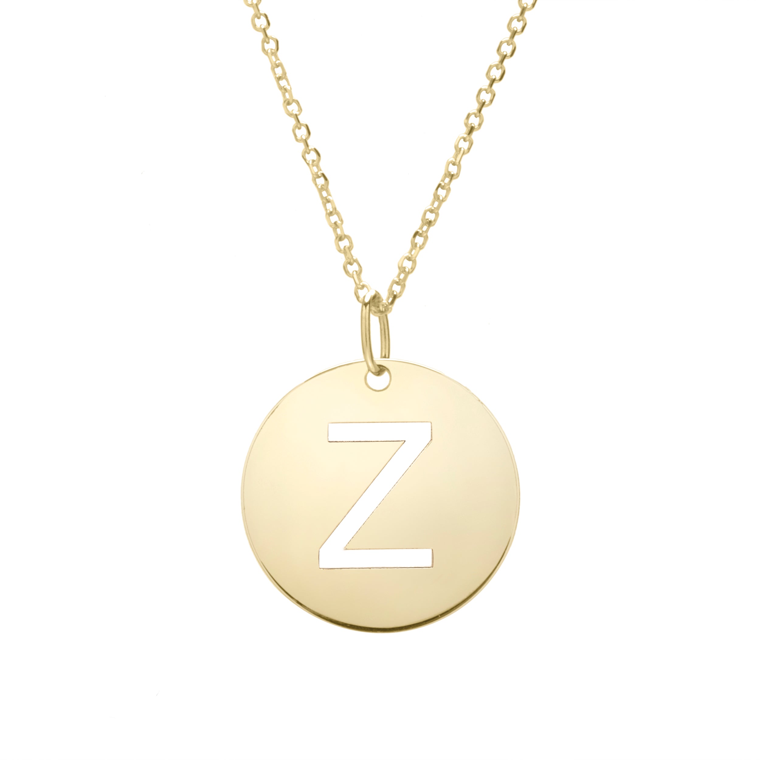 14K Yellow Gold Yours Truly Disc Pendant Initial Z 18" Necklace