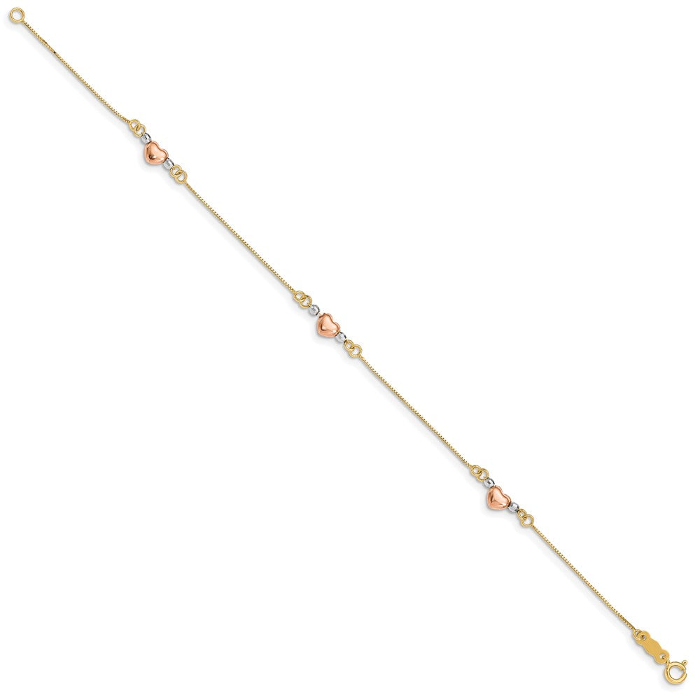 14K Tri-Color Puffed Heart Bracelet