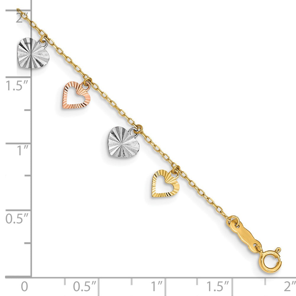 14K Tri-Color Heart Bracelet