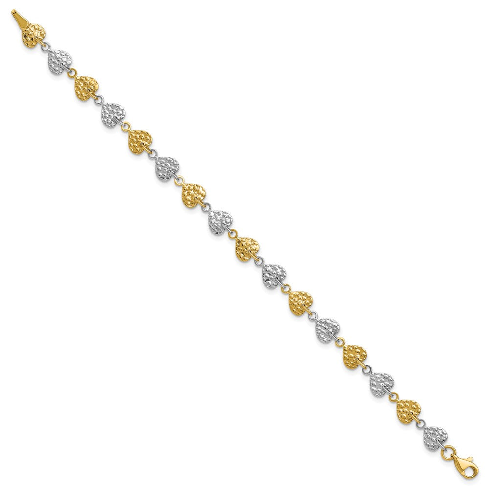 14K Two-tone Hammered Hearts Bracelet