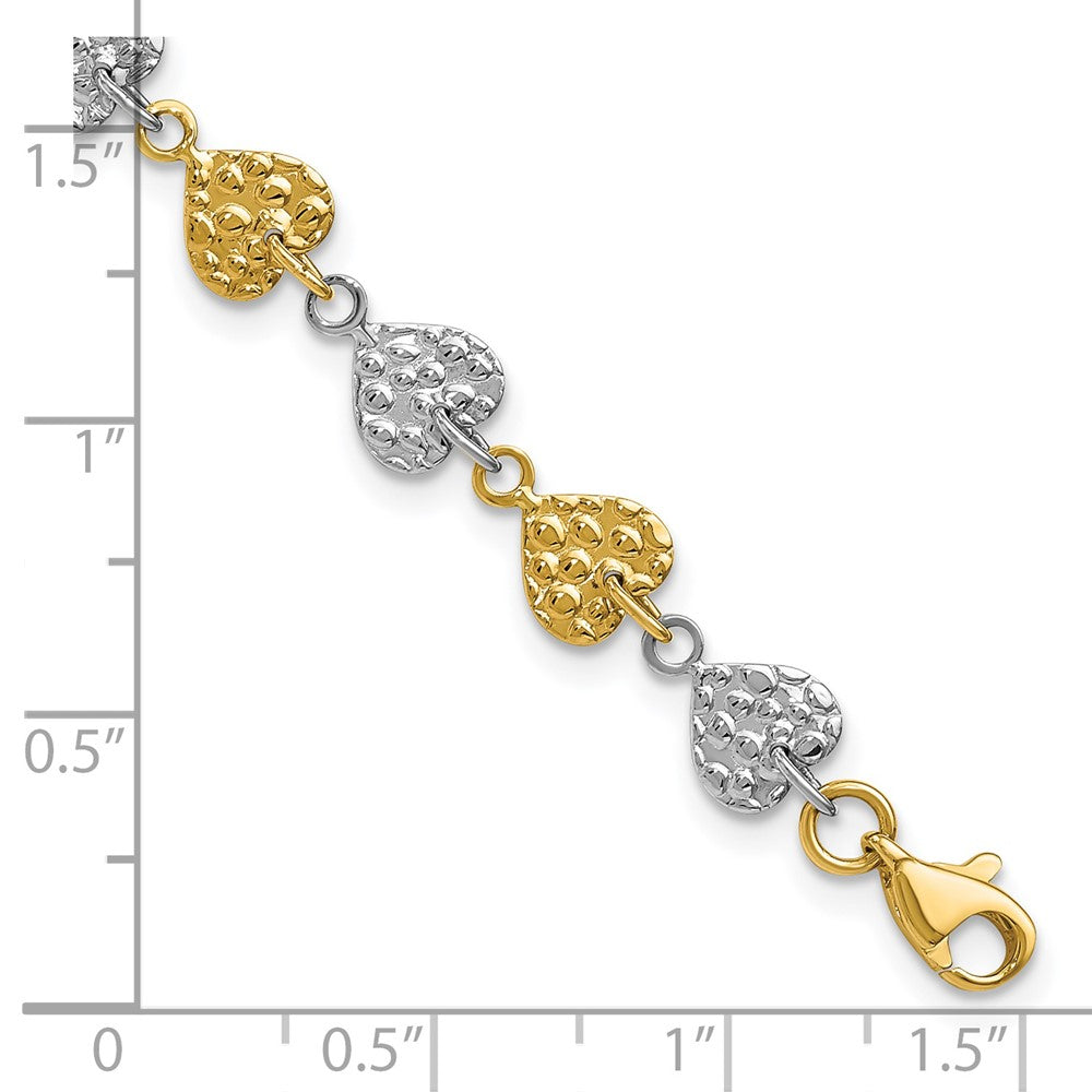 14K Two-tone Hammered Hearts Bracelet