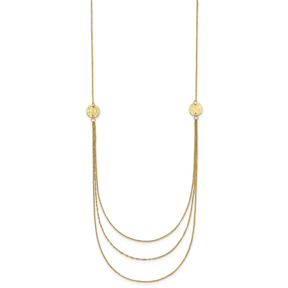 14K 3 Layer Ropa Chain Texture Side Circles W/ 2in Ext Necklace