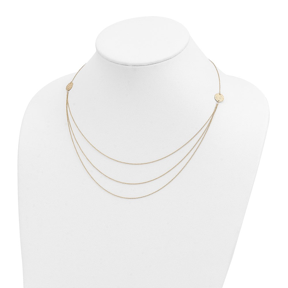 14K 3 Layer Ropa Chain Texture Side Circles W/ 2in Ext Necklace