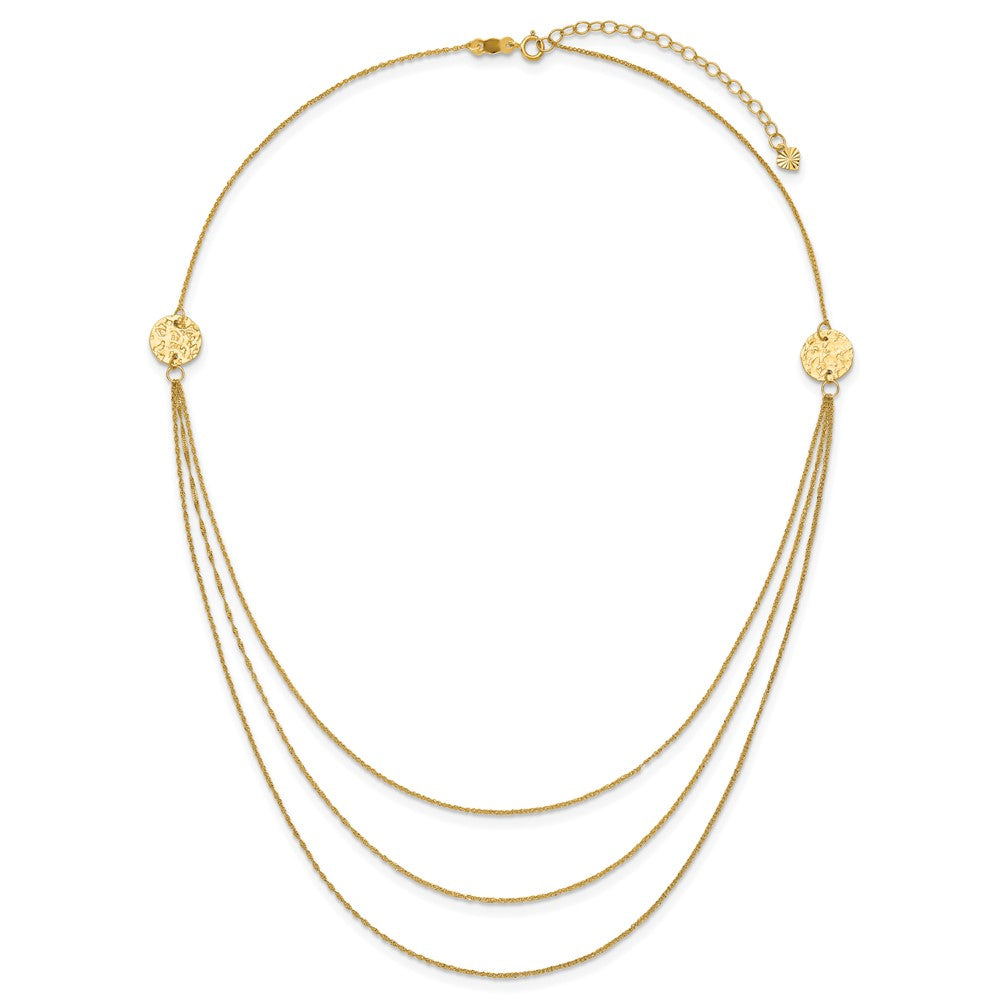 14K 3 Layer Ropa Chain Texture Side Circles W/ 2in Ext Necklace