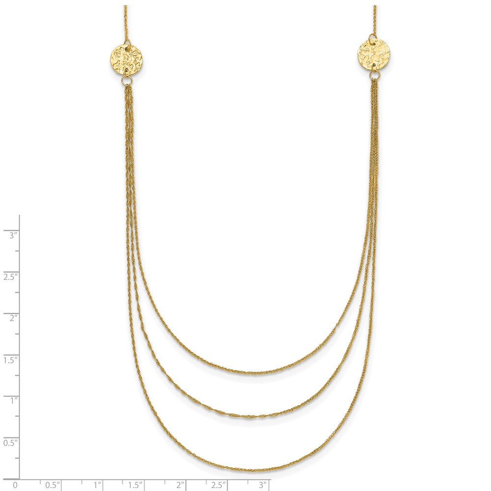 14K 3 Layer Ropa Chain Texture Side Circles W/ 2in Ext Necklace