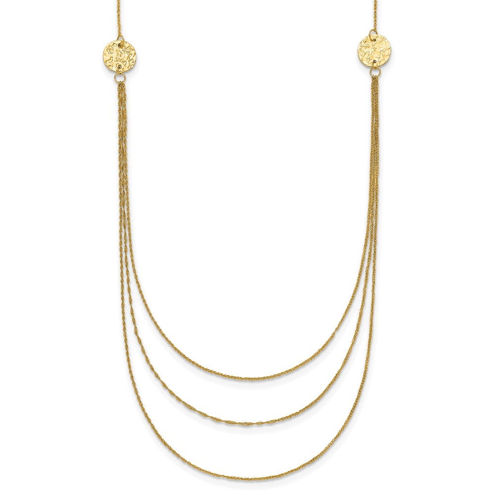 14K 3 Layer Ropa Chain Texture Side Circles W/ 2in Ext Necklace