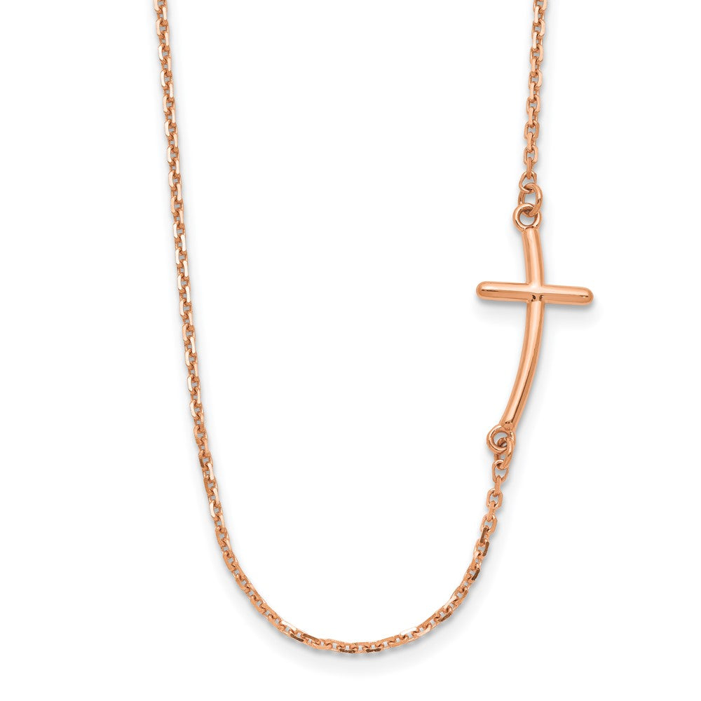 14k Rose Gold Small Sideways Curved Cross Necklace