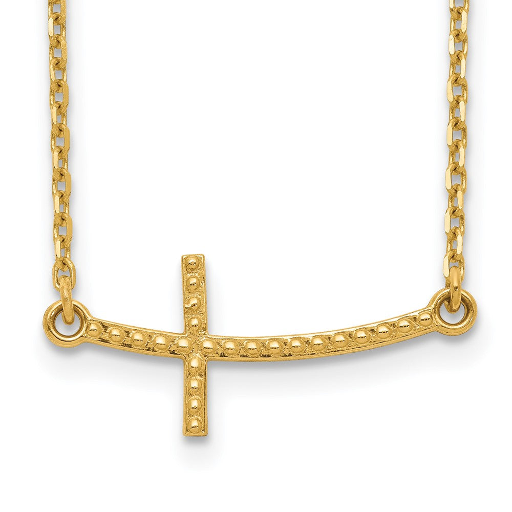 14k Sideways Curved Textured Cross Necklace