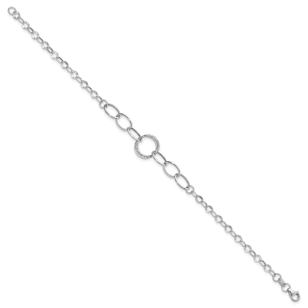 14k White Gold Polished Textured Fancy Link Bracelet