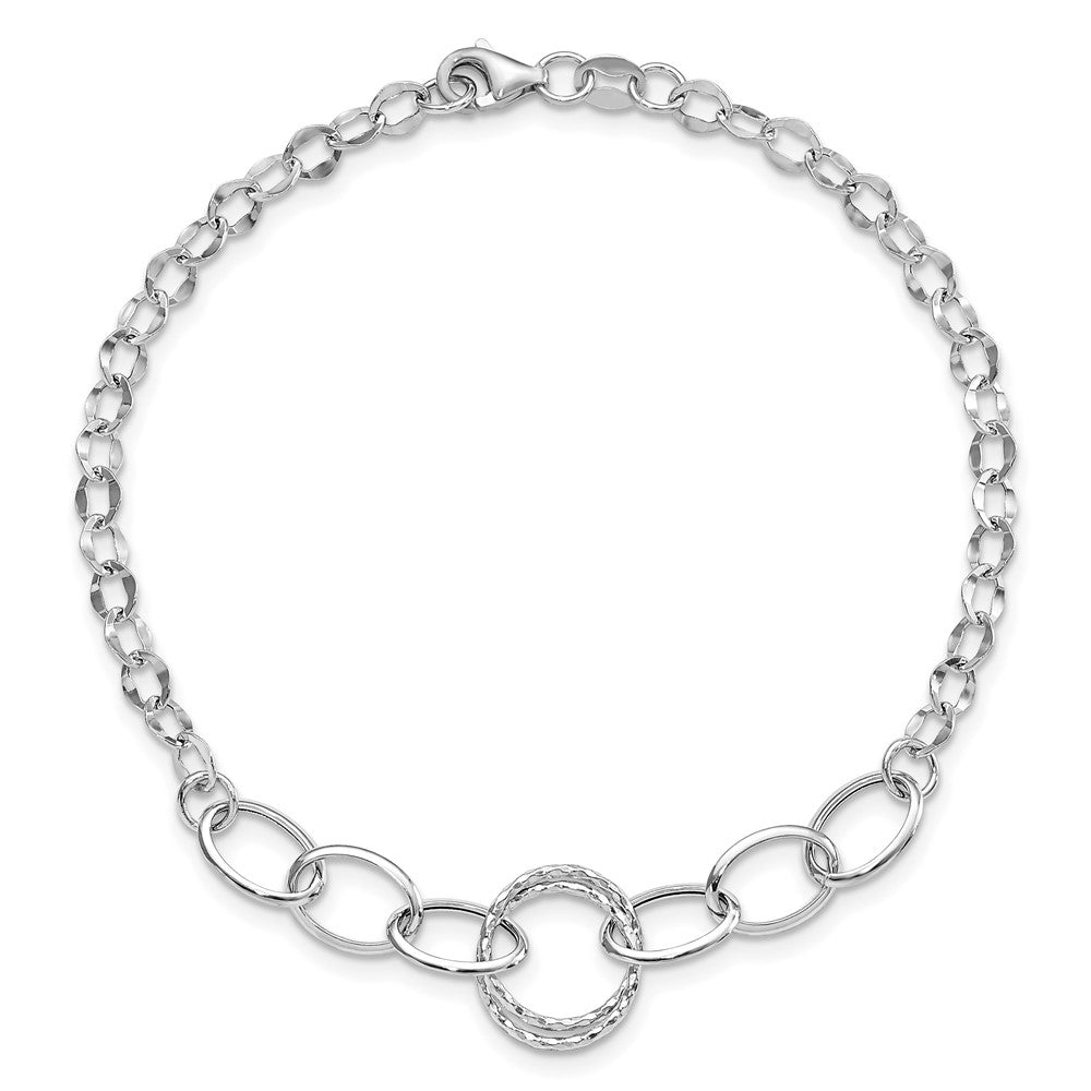 14k White Gold Polished Textured Fancy Link Bracelet