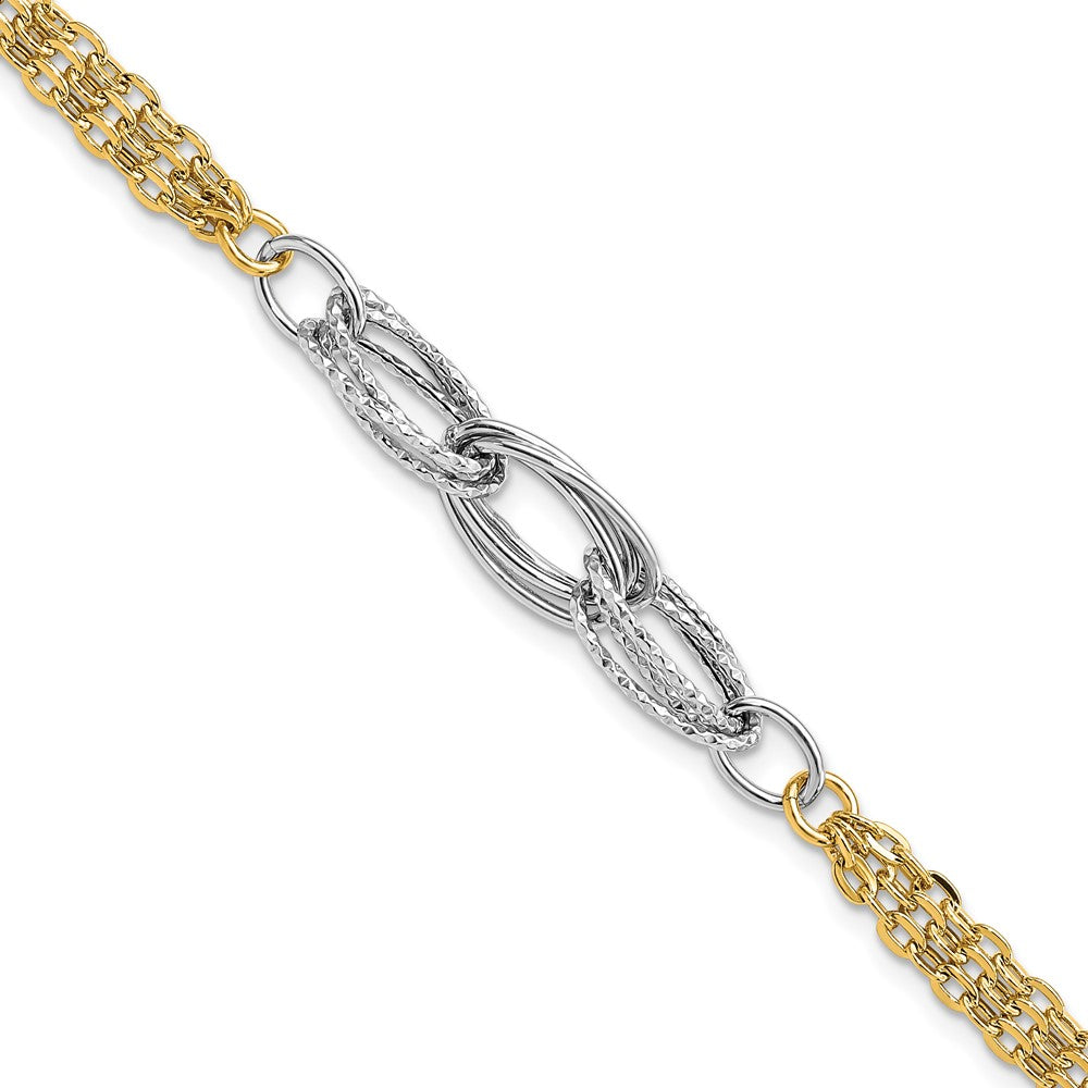 14k Two-tone D/C & Polished 7.5in Fancy Link Bracelet