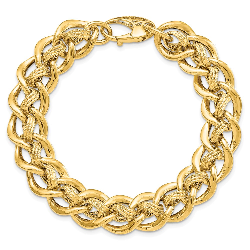 14k Polished and Textured Fancy Link Bracelet