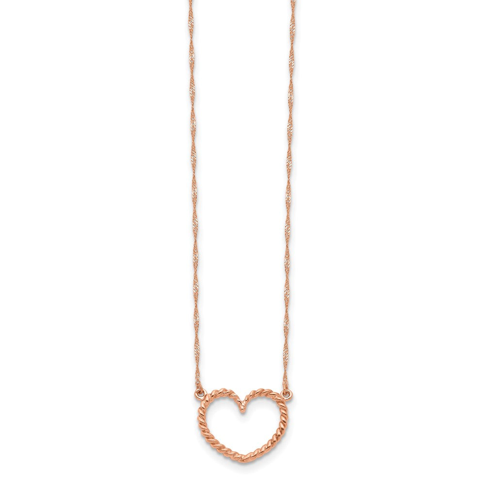 14k Rose Gold Polished and Textured Heart 17 inch Necklace