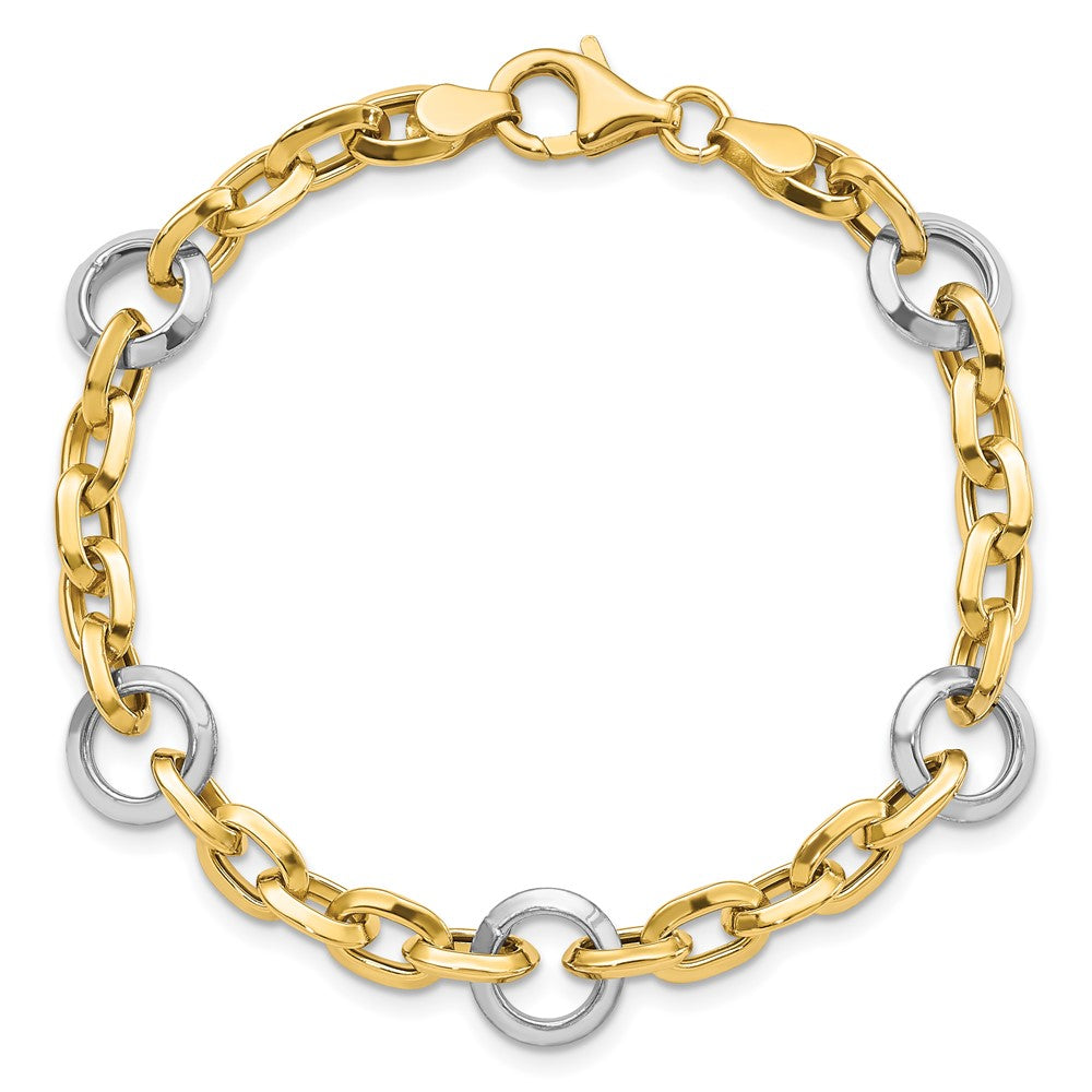 14k Two-tone Fancy Link 7 inch Bracelet