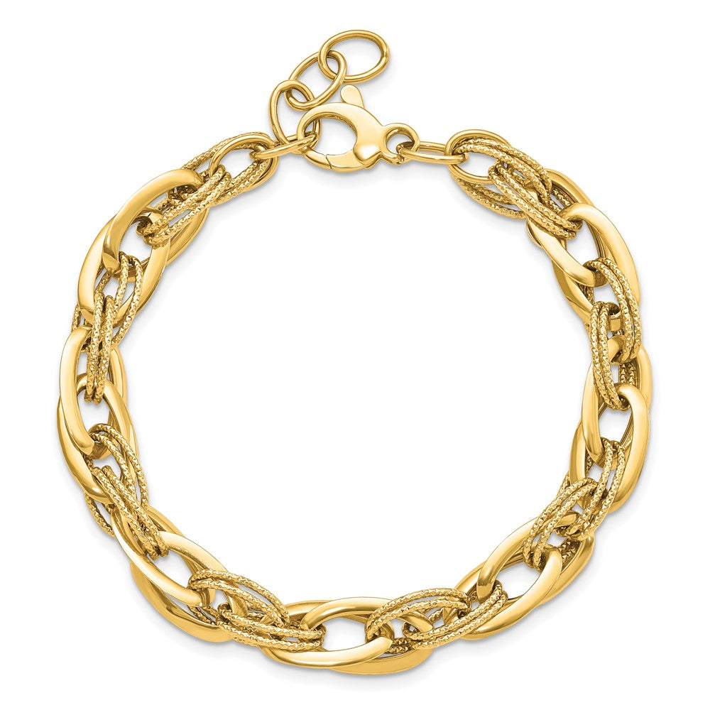 14k Polished and Textured Fancy Link 8in Bracelet